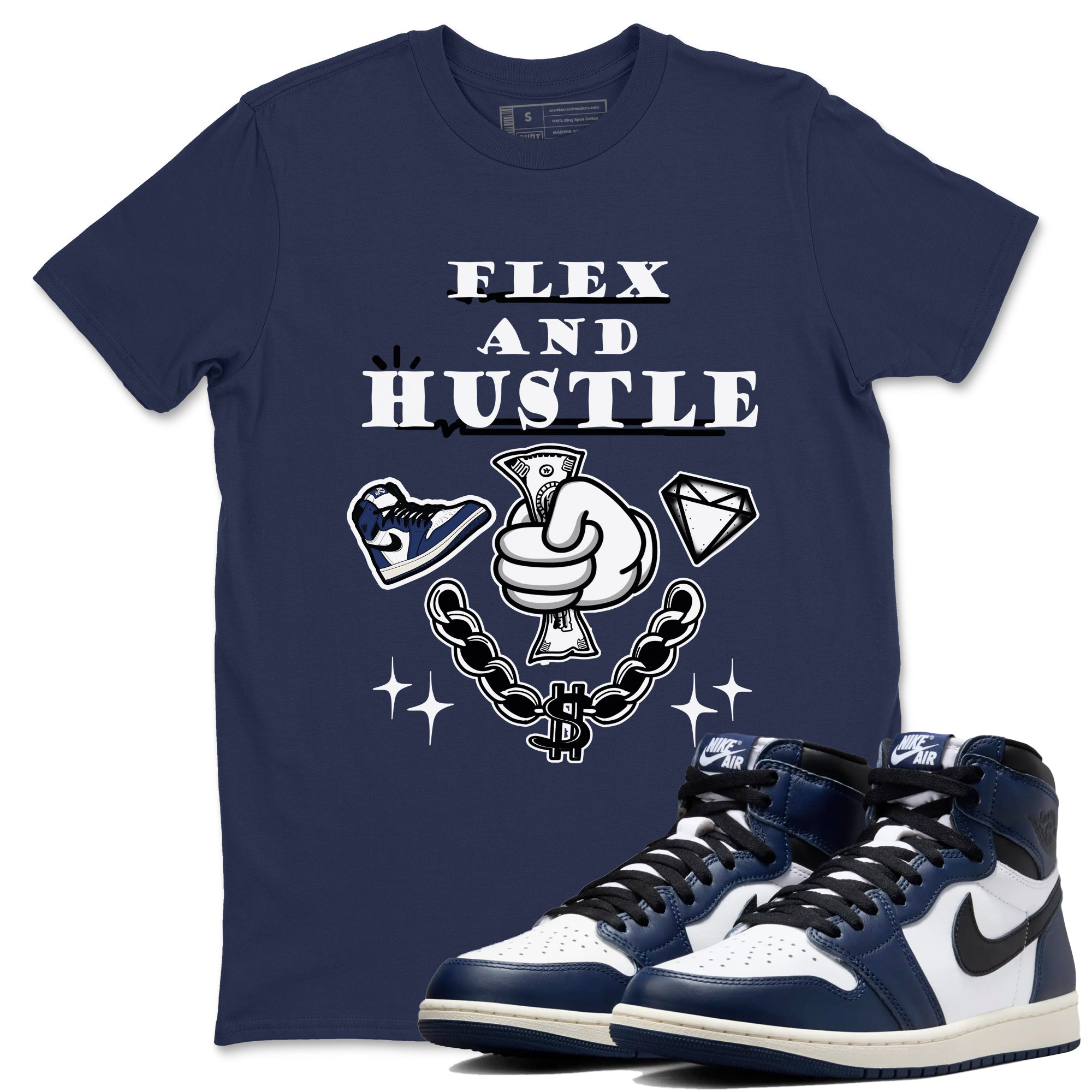 Flex And Hustle snkmatch Tees - Air Jordan 1 Midnight Navy