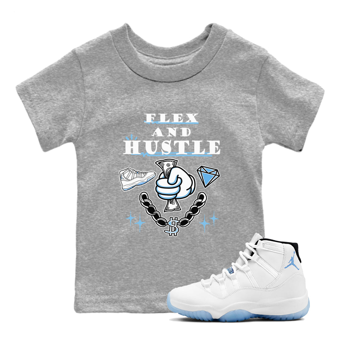 Flex And Hustle snkmatch Tees Kids - Air Jordan 11 Legend Blue