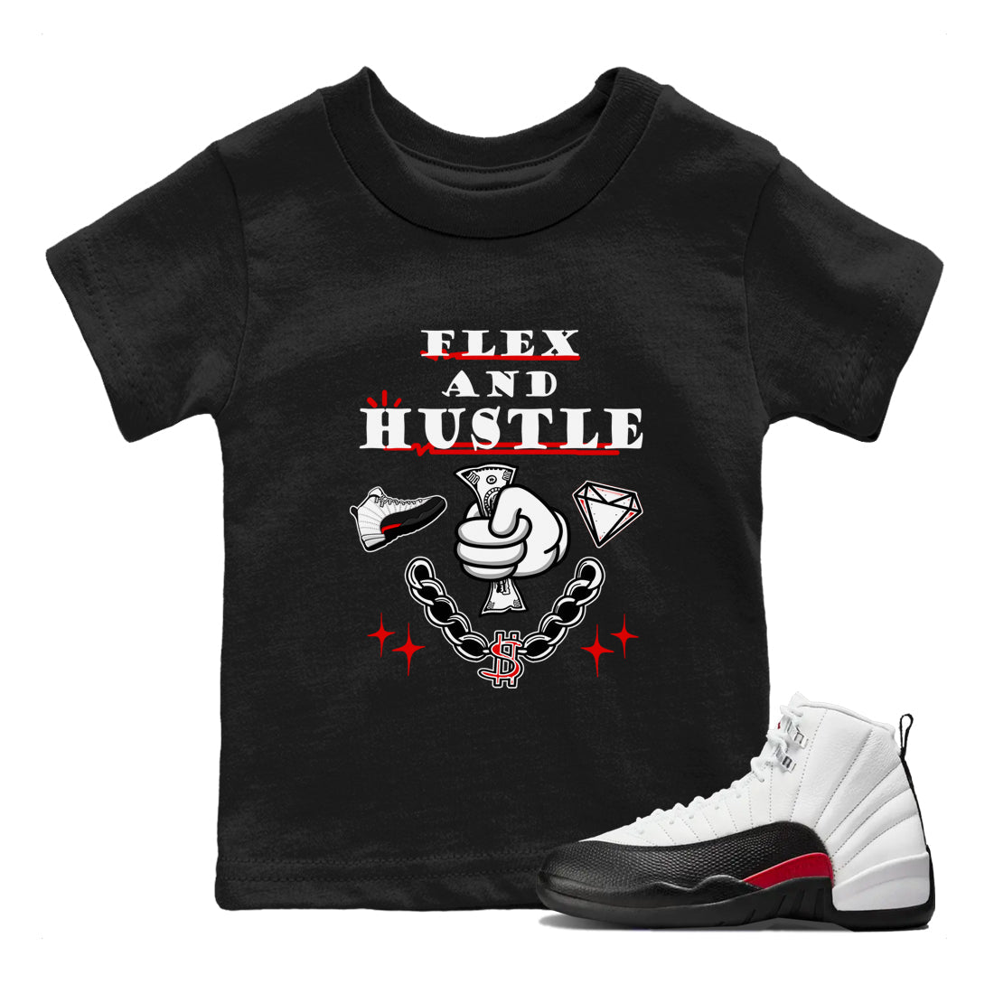 Flex And Hustle snkmatch Tees Kids - Air Jordan 12 Taxi Flip