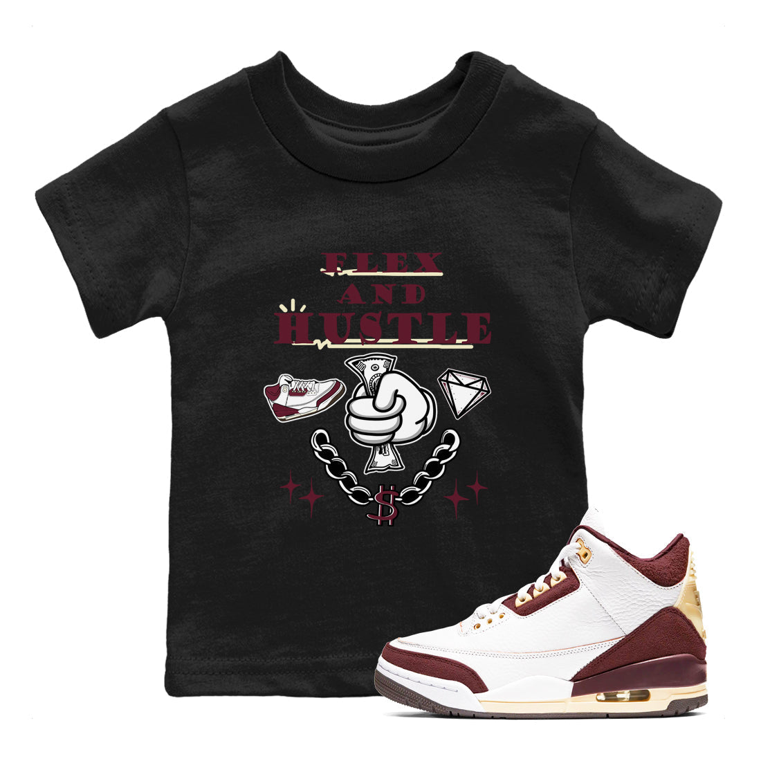 Flex And Hustle snkmatch Tees Kids - Air Jordan 3 A Ma Maniere x Burgundy Crush