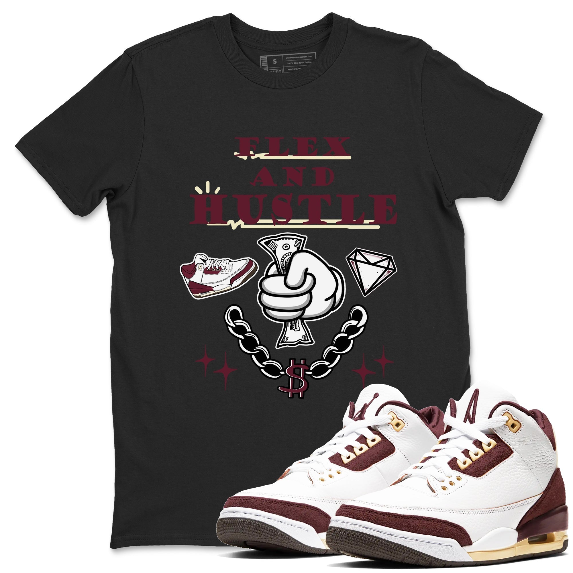 Flex And Hustle snkmatch Tees - Air Jordan 3 A Ma Maniere x Burgundy Crush