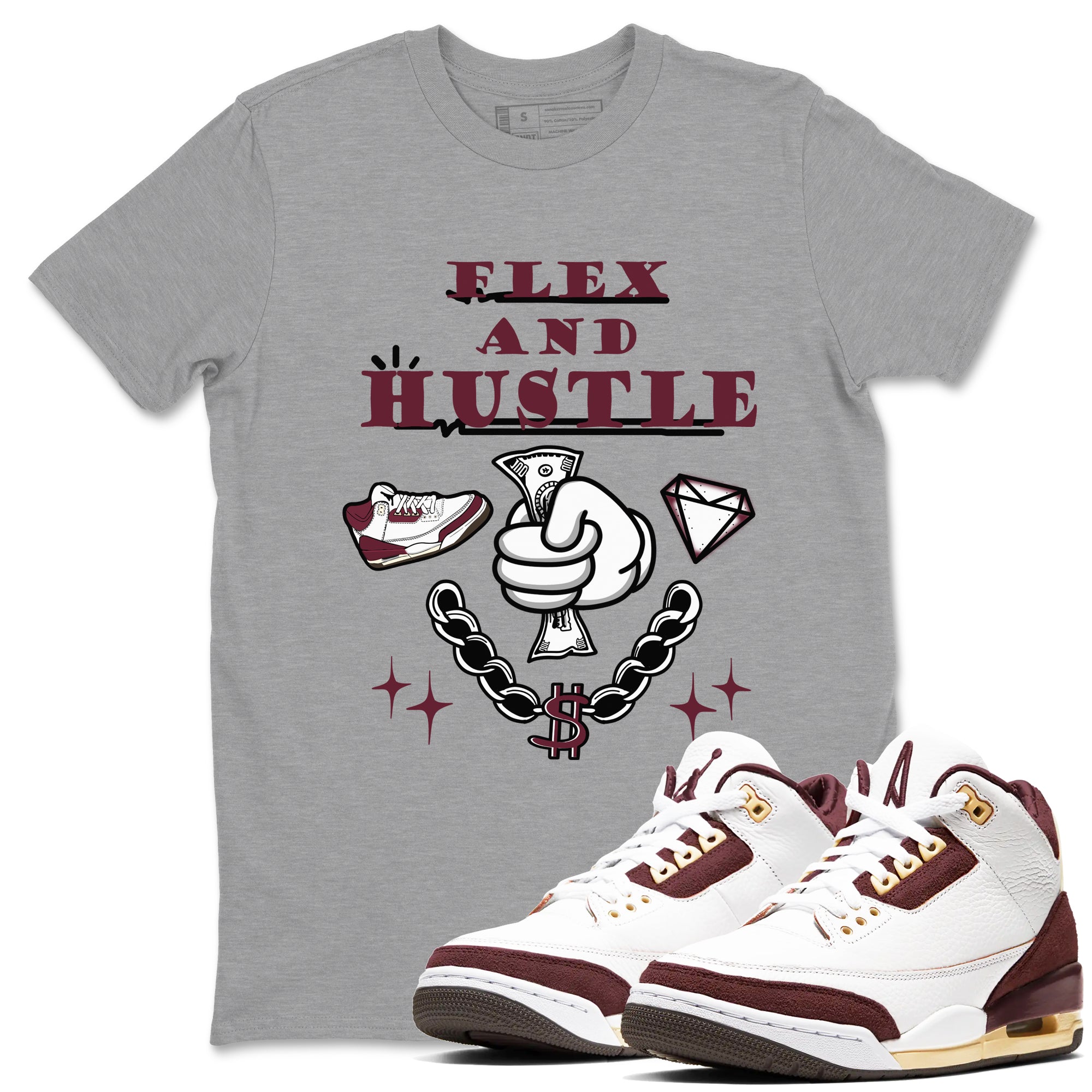 Flex And Hustle snkmatch Tees - Air Jordan 3 A Ma Maniere x Burgundy Crush