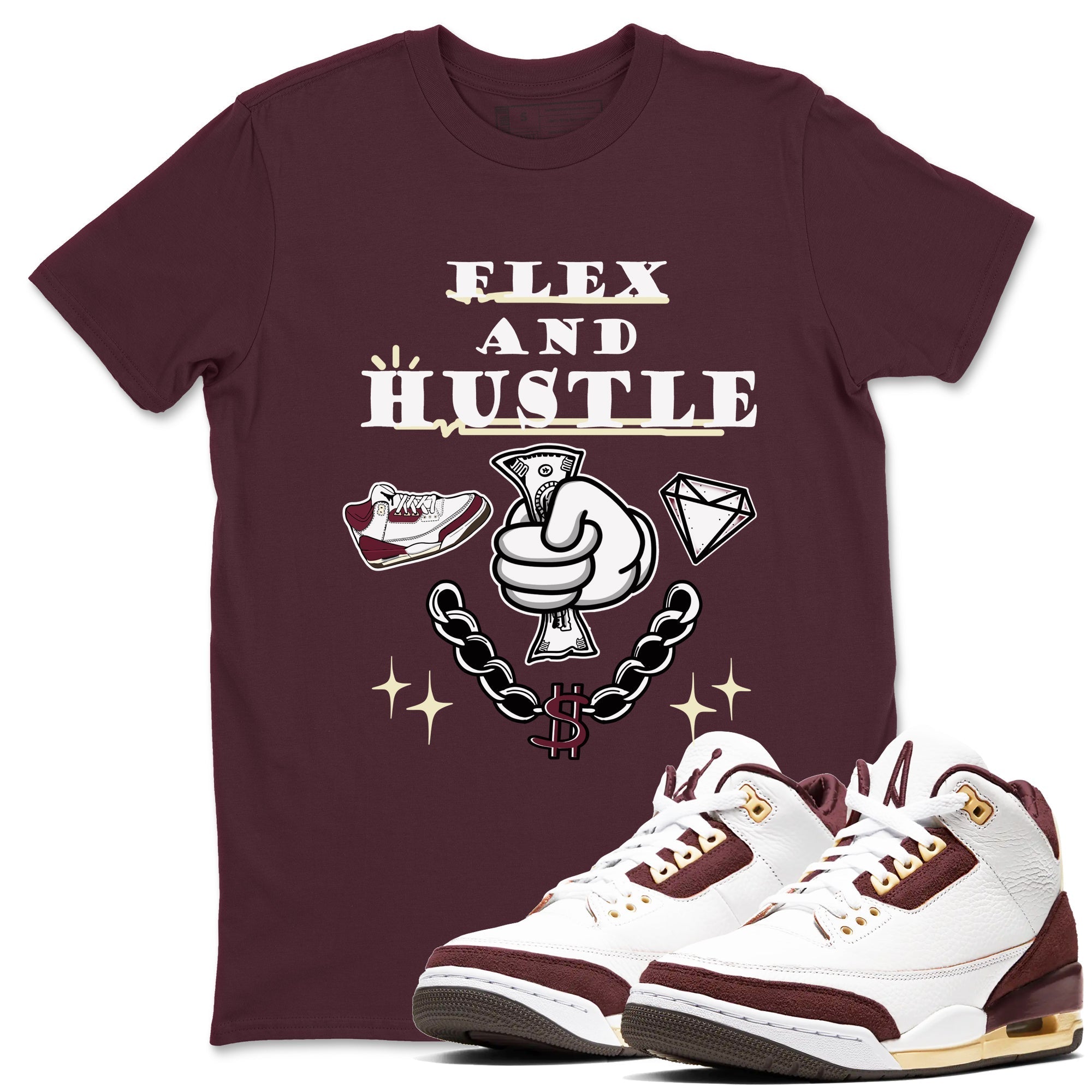 Flex And Hustle snkmatch Tees - Air Jordan 3 A Ma Maniere x Burgundy Crush