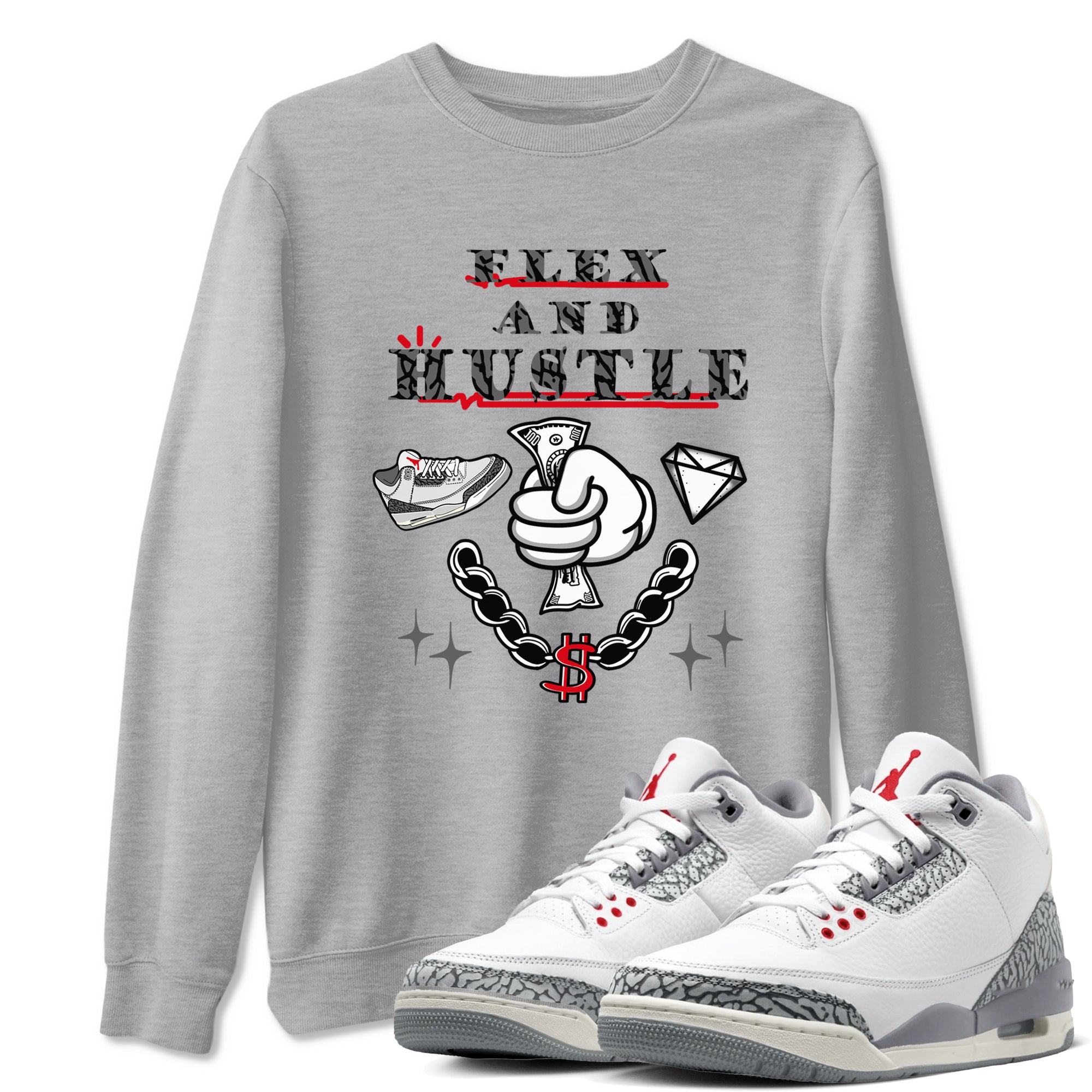 Flex And Hustle snkmatch Tees - Air Jordan 3 Cement Grey