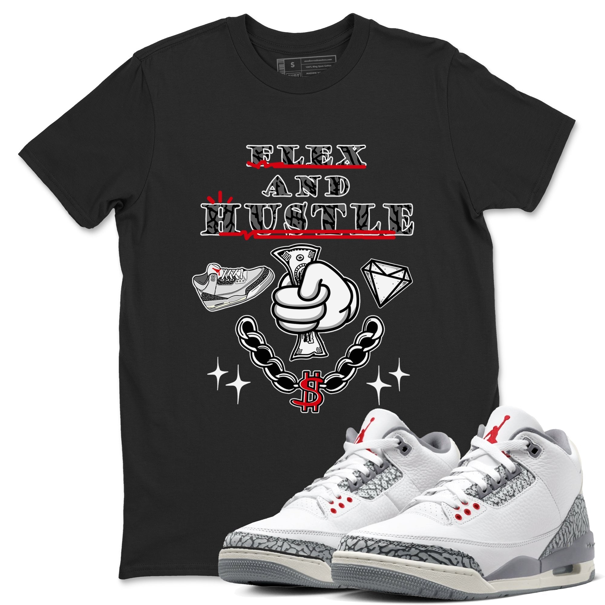 Flex And Hustle snkmatch Tees - Air Jordan 3 Cement Grey