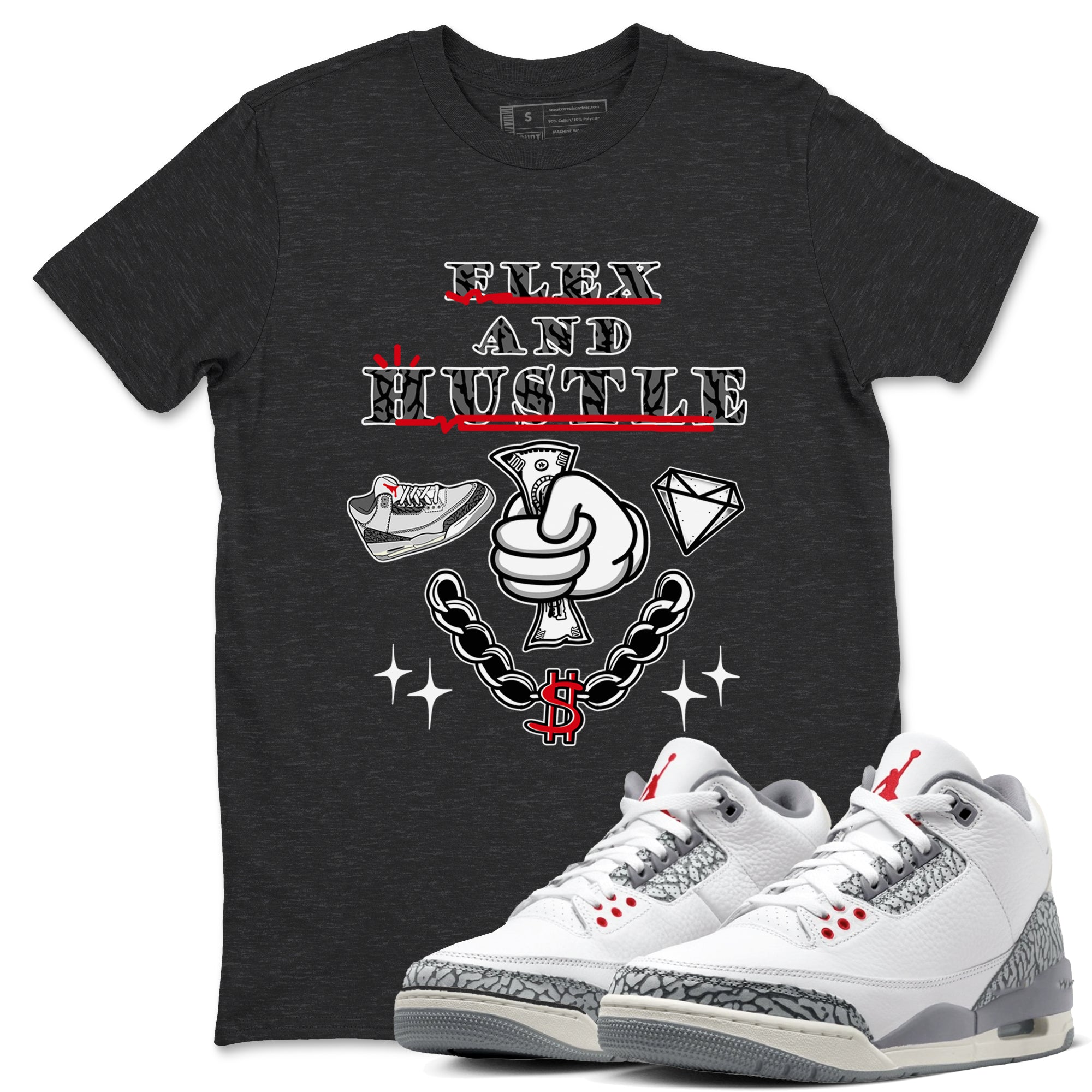 Flex And Hustle snkmatch Tees - Air Jordan 3 Cement Grey