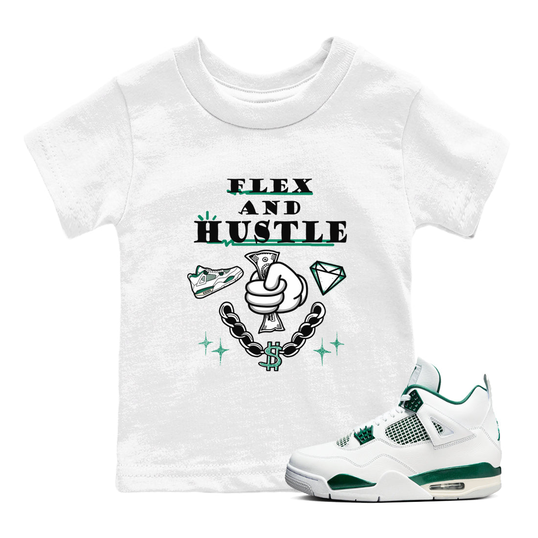 Flex And Hustle snkmatch Tees Kids - Air Jordan 4 Oxidized Green