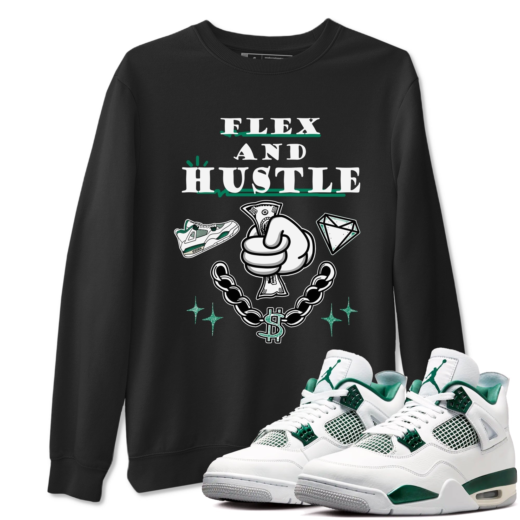 Flex And Hustle snkmatch Tees - Air Jordan 4 Oxidized Green