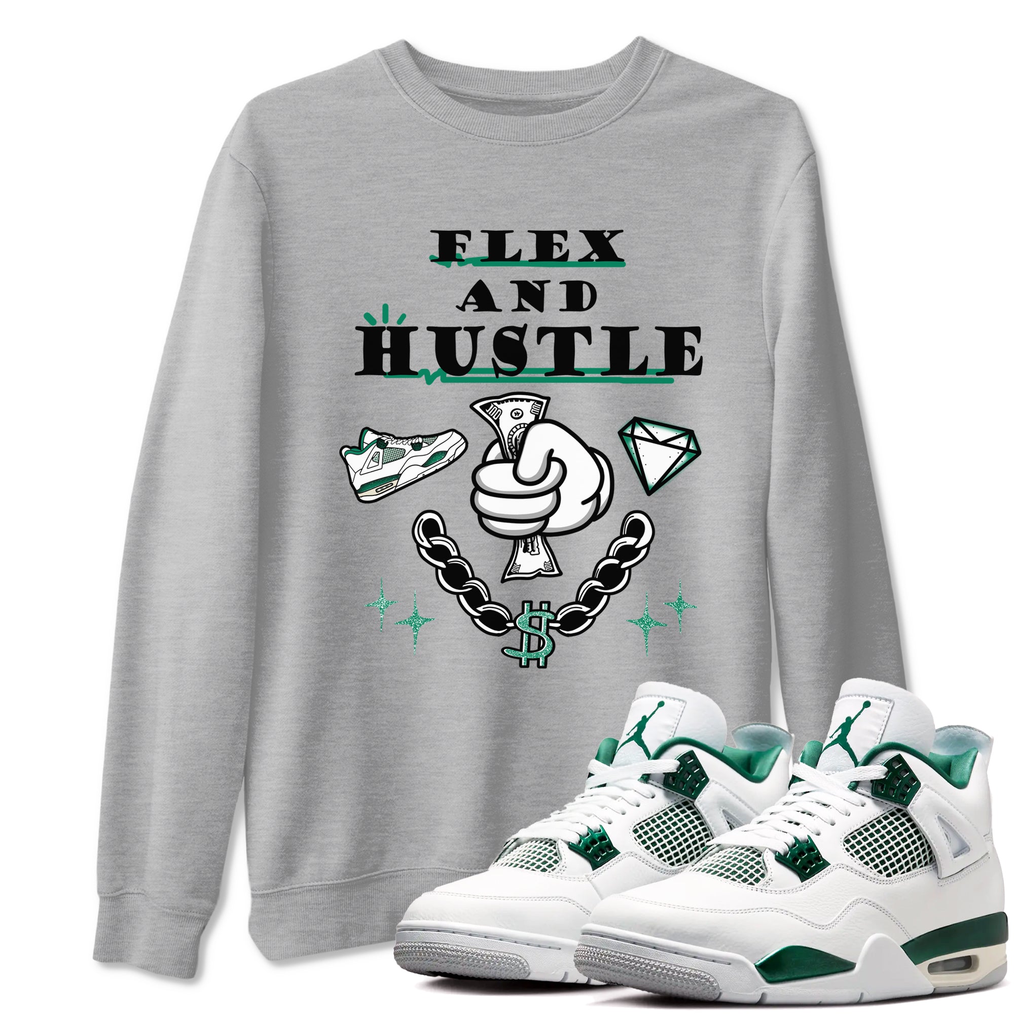 Flex And Hustle snkmatch Tees - Air Jordan 4 Oxidized Green