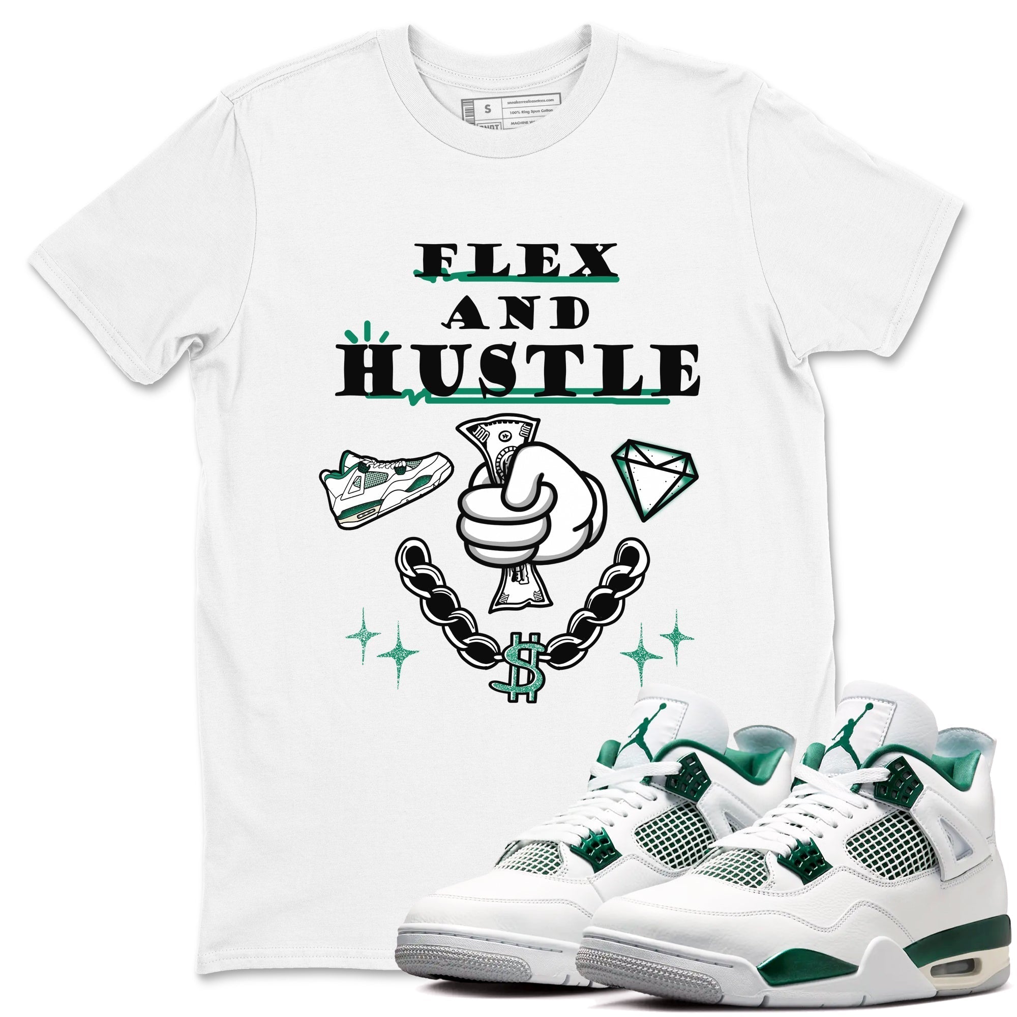 Flex And Hustle snkmatch Tees - Air Jordan 4 Oxidized Green