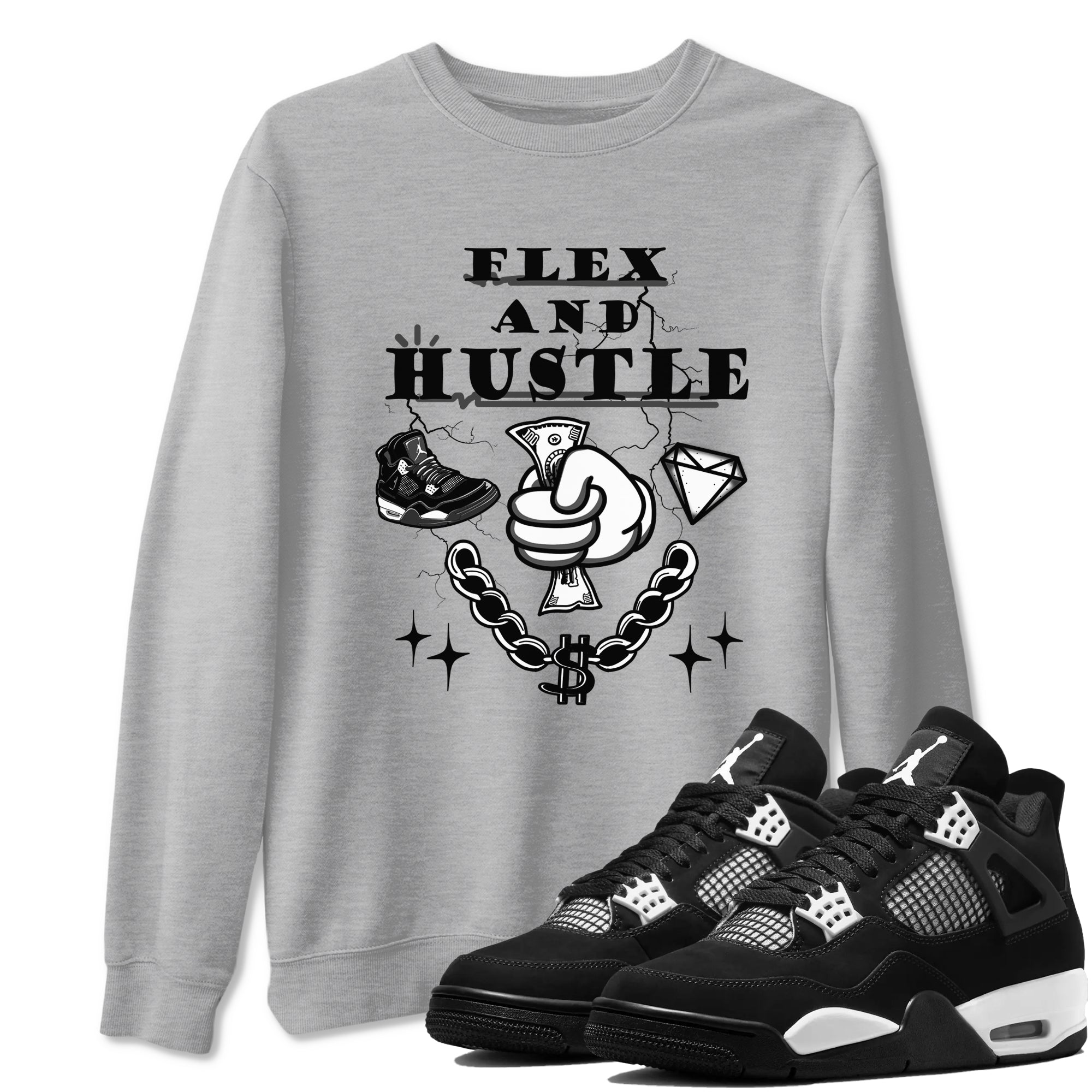 Flex And Hustle snkmatch Tees - Air Jordan 4 White Thunder
