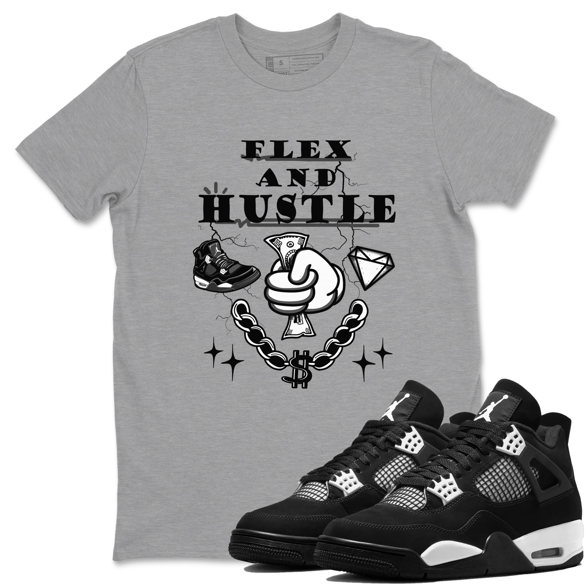 Flex And Hustle snkmatch Tees - Air Jordan 4 White Thunder