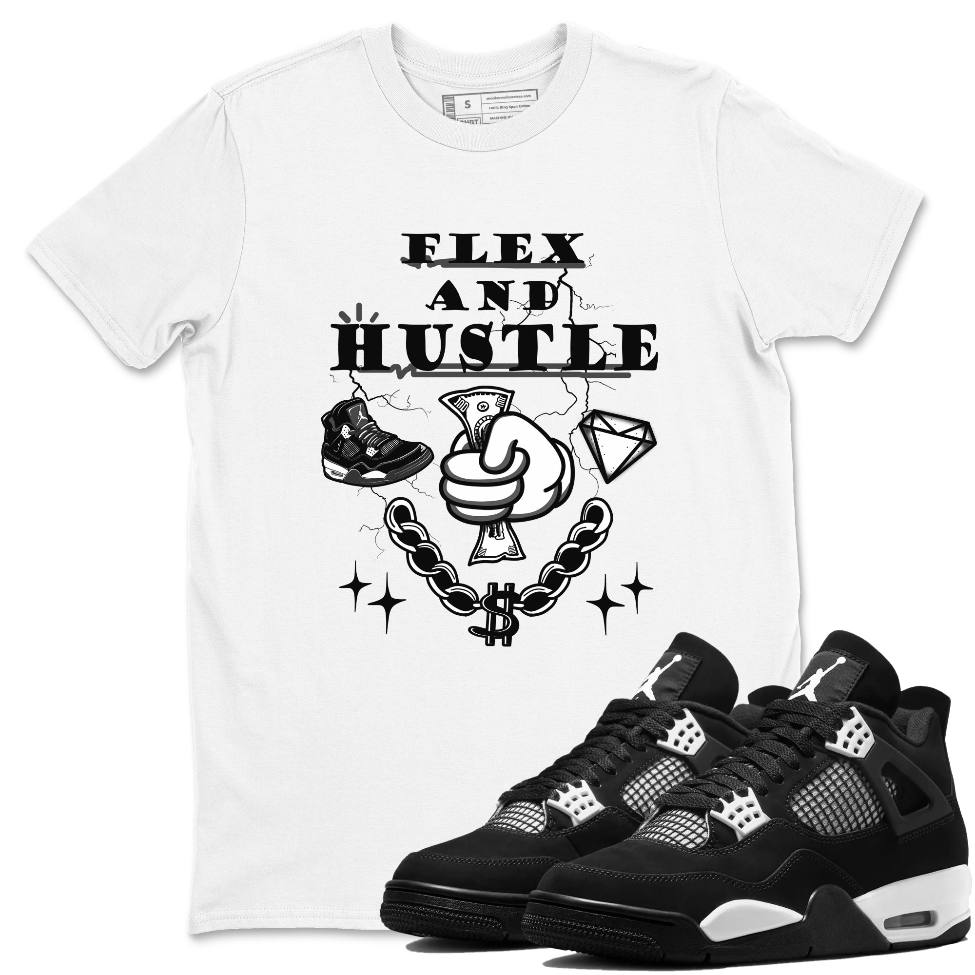 Flex And Hustle snkmatch Tees - Air Jordan 4 White Thunder