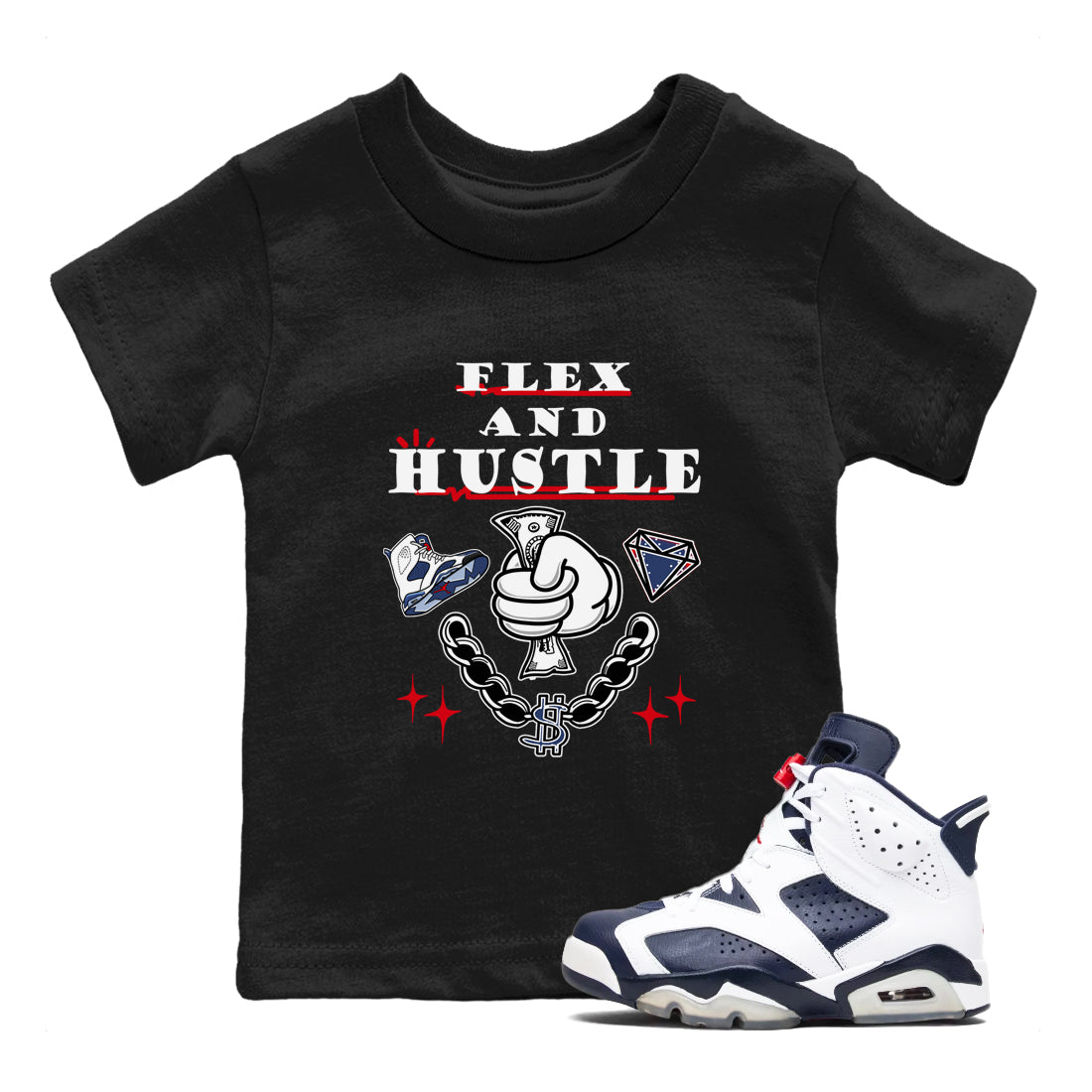 Flex And Hustle snkmatch Tees Kids - Air Jordan 6 White And Midnight Navy