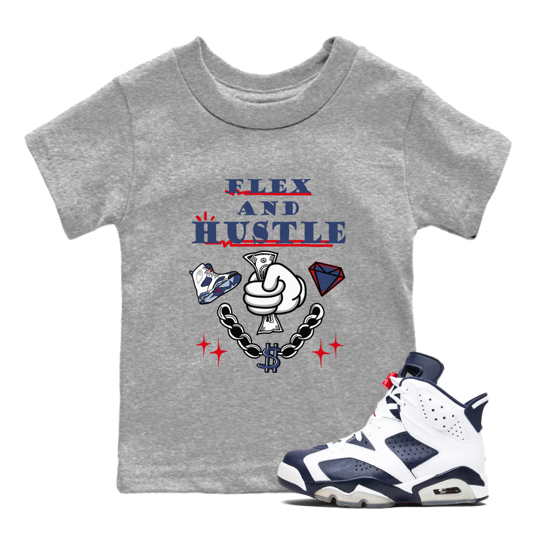 Flex And Hustle snkmatch Tees Kids - Air Jordan 6 White And Midnight Navy
