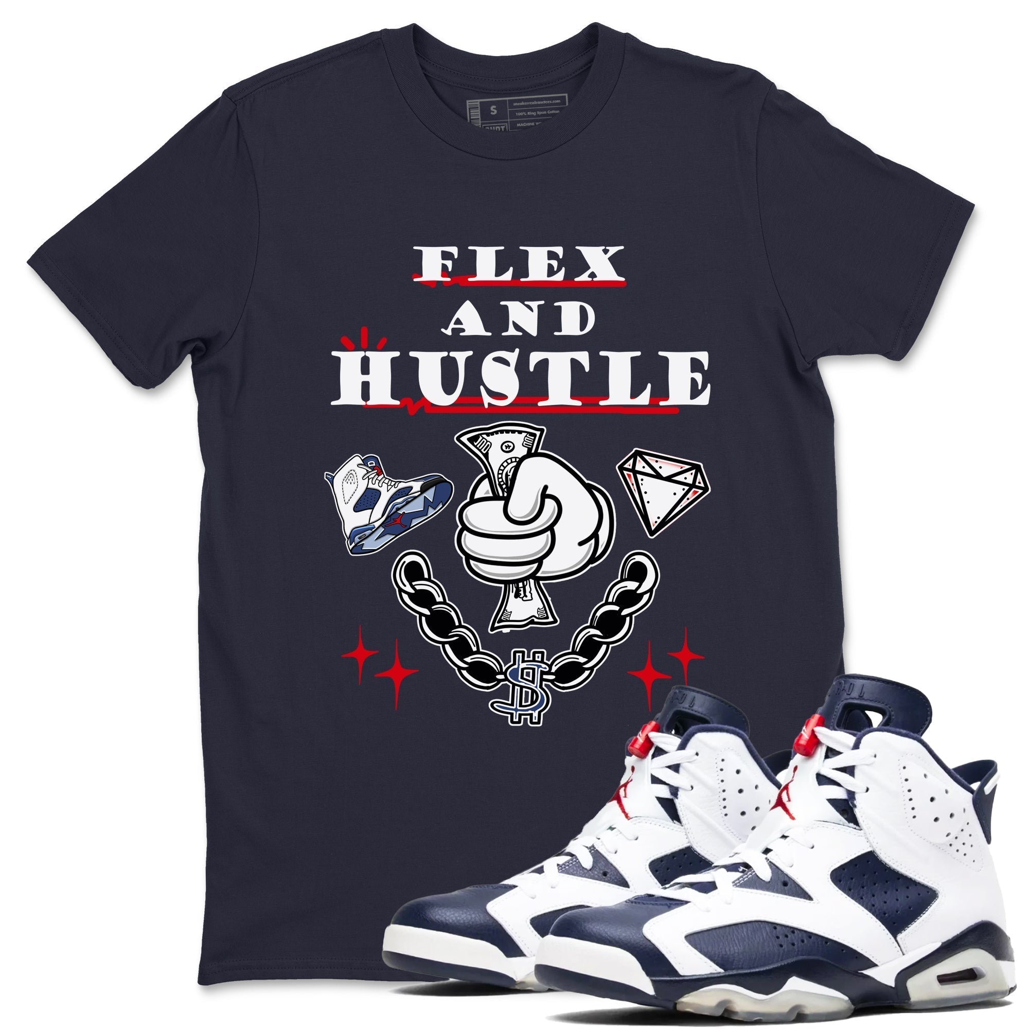 Flex And Hustle snkmatch Tees - Air Jordan 6 White And Midnight Navy