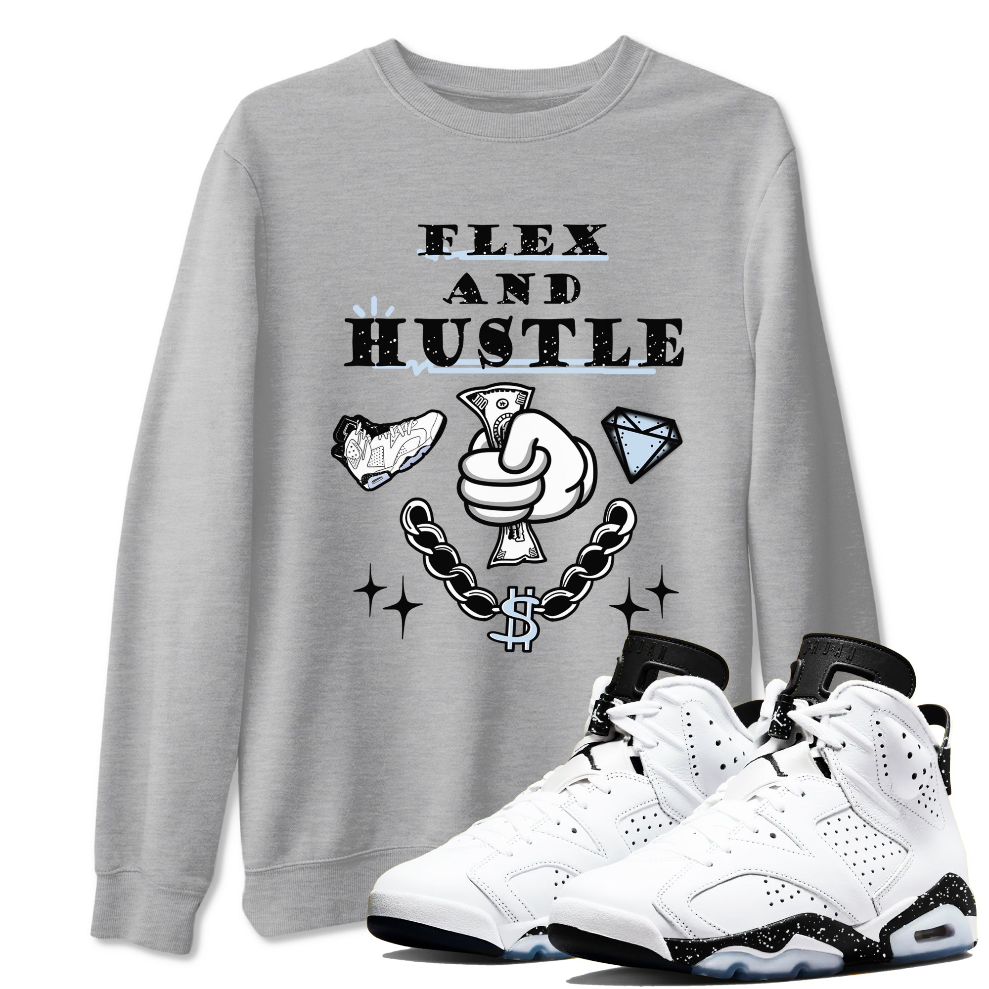 Flex And Hustle snkmatch Tees - Air Jordan 6 White Black