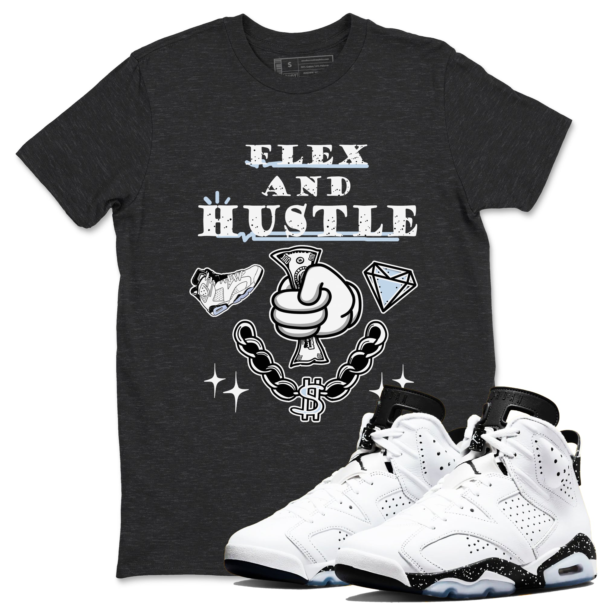 Flex And Hustle snkmatch Tees - Air Jordan 6 White Black