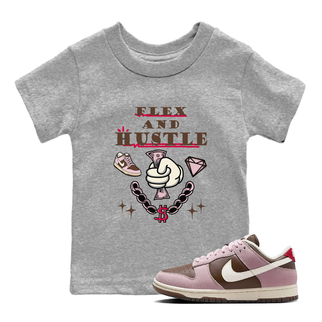 Flex And Hustle snkmatch Tees Kids - Dunk Cacao Wow And Pink Foam