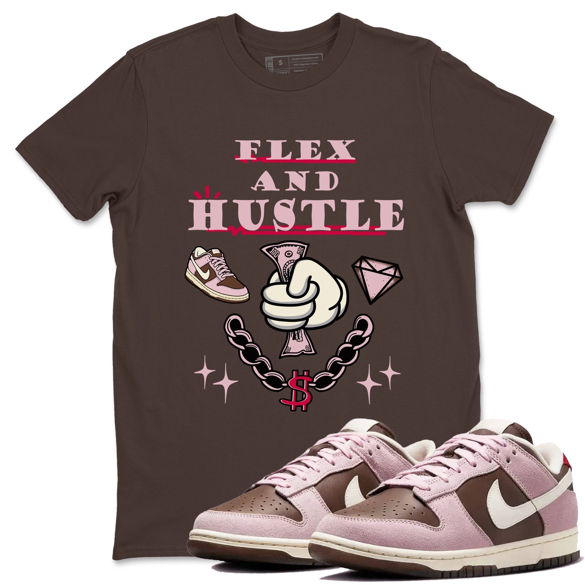 Flex And Hustle snkmatch Tees - Dunk Cacao Wow And Pink Foam