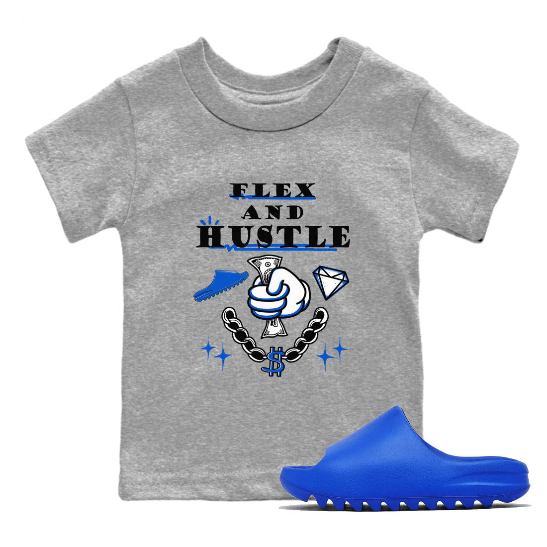 Flex And Hustle snkmatch Tees Kids - Yeezy Slide Azure