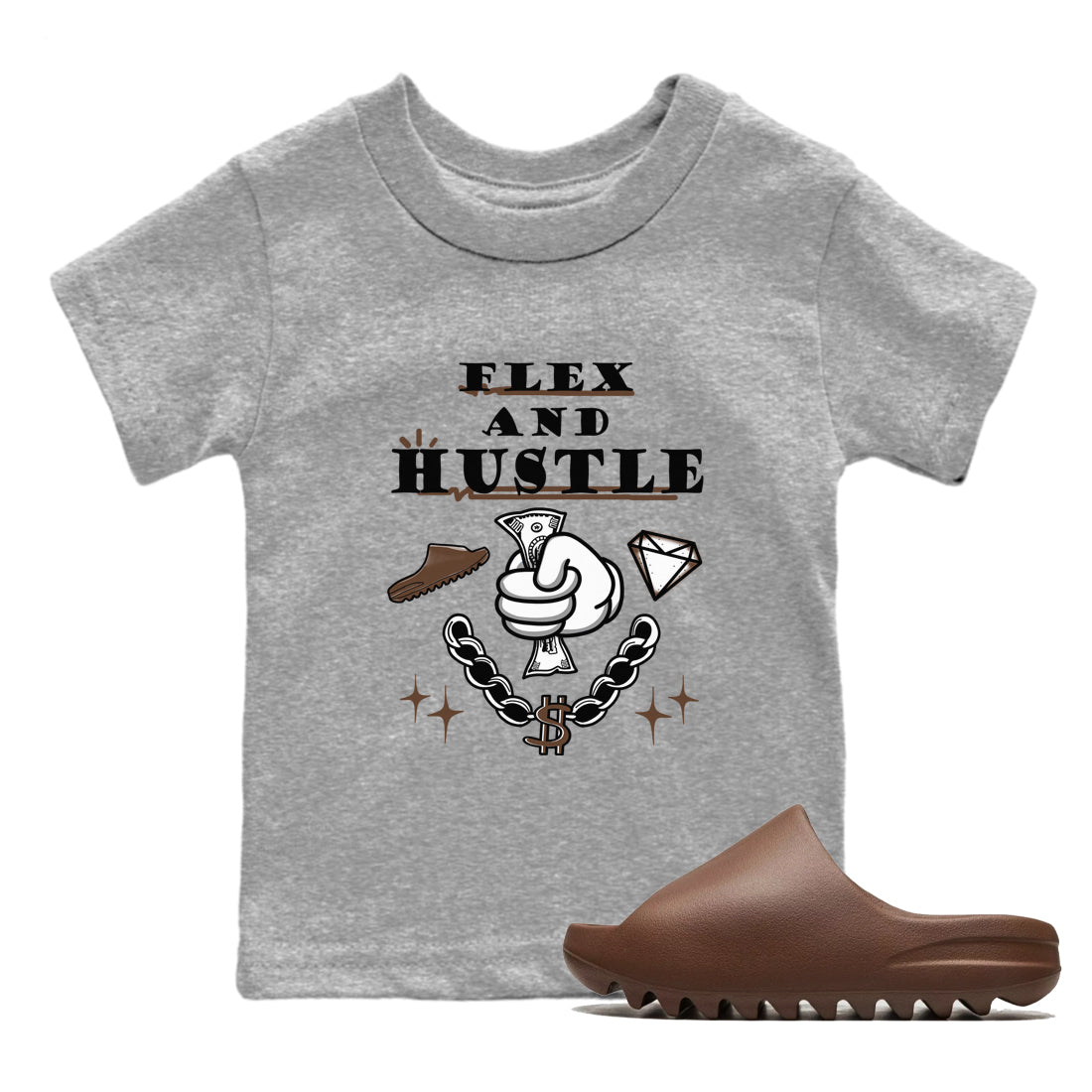 Flex And Hustle snkmatch Tees Kids - Yeezy Slide Flax