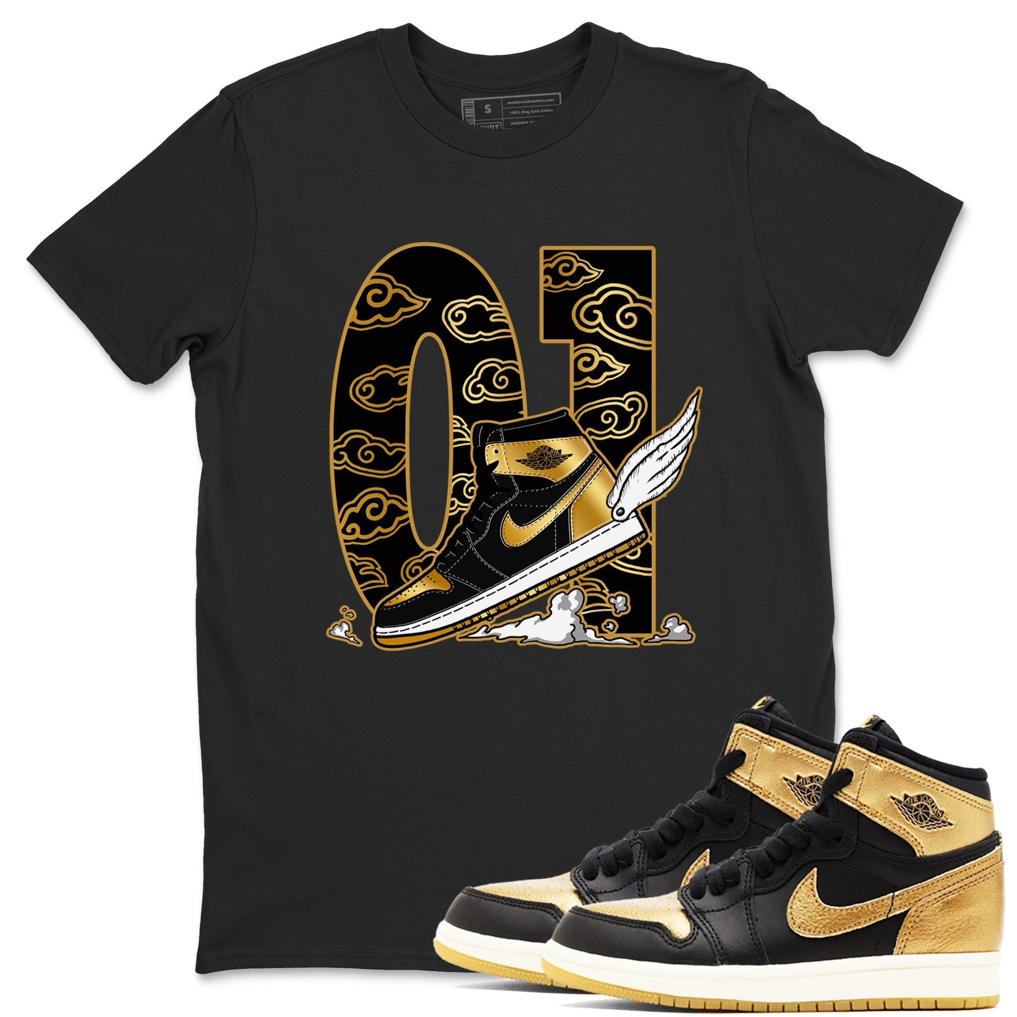 Fly To The Clouds snkmatch Tees - Air Jordan 1 Black Metallic Gold