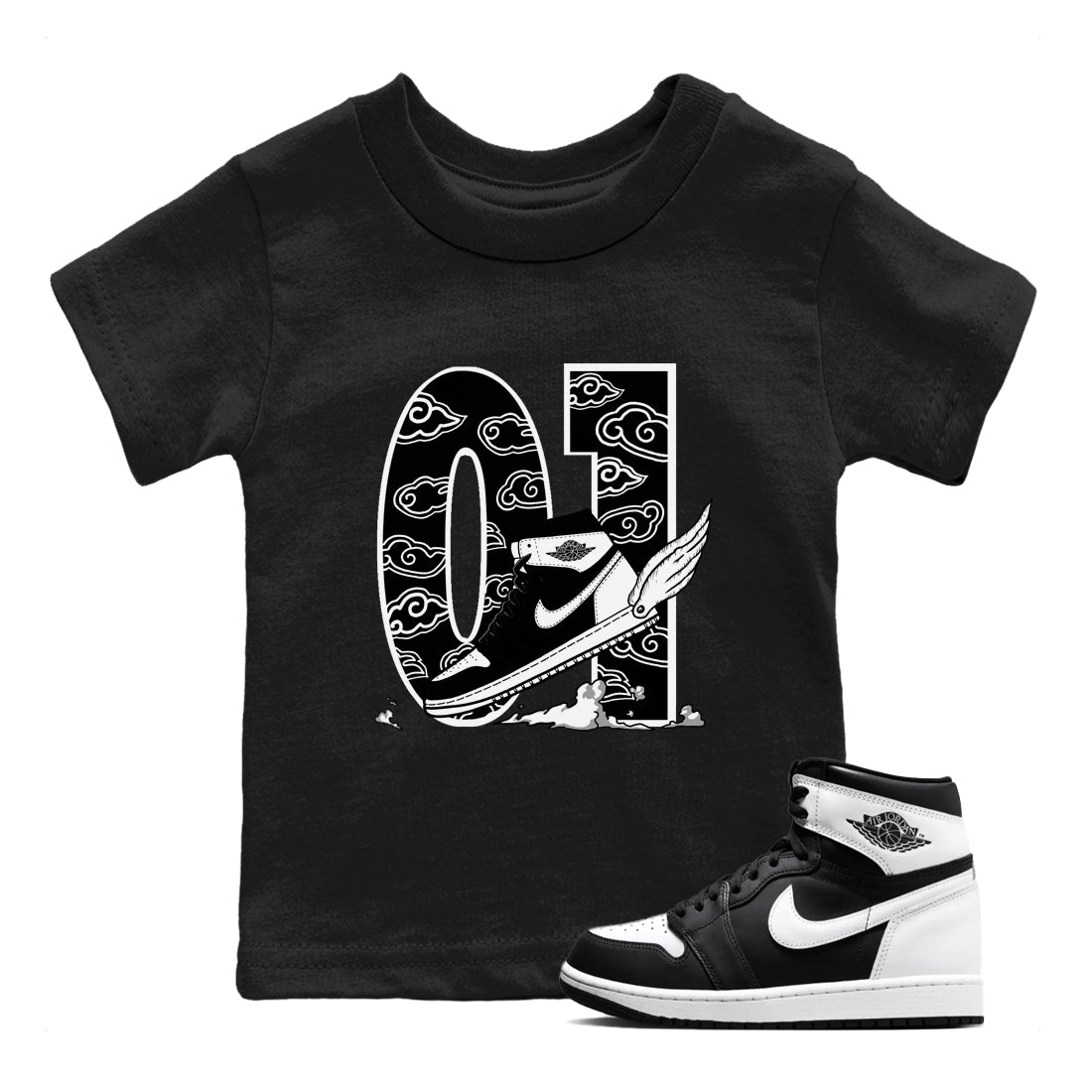 Fly To The Clouds snkmatch Tees Kids - Air Jordan 1 Black White