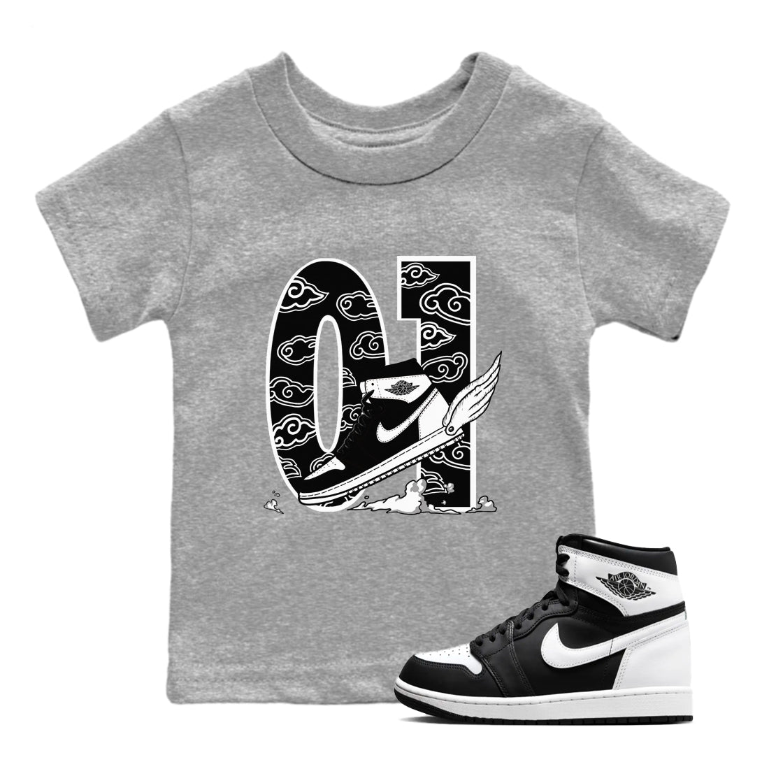 Fly To The Clouds snkmatch Tees Kids - Air Jordan 1 Black White