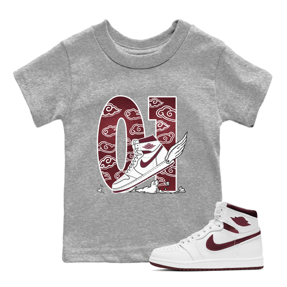 Fly To The Clouds snkmatch Tees Kids - Air Jordan 1 Metallic Burgundy