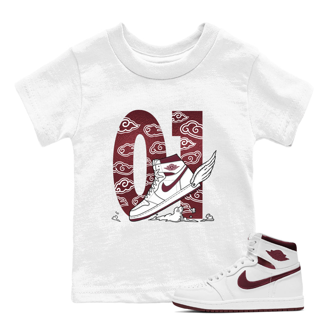 Fly To The Clouds snkmatch Tees Kids - Air Jordan 1 Metallic Burgundy