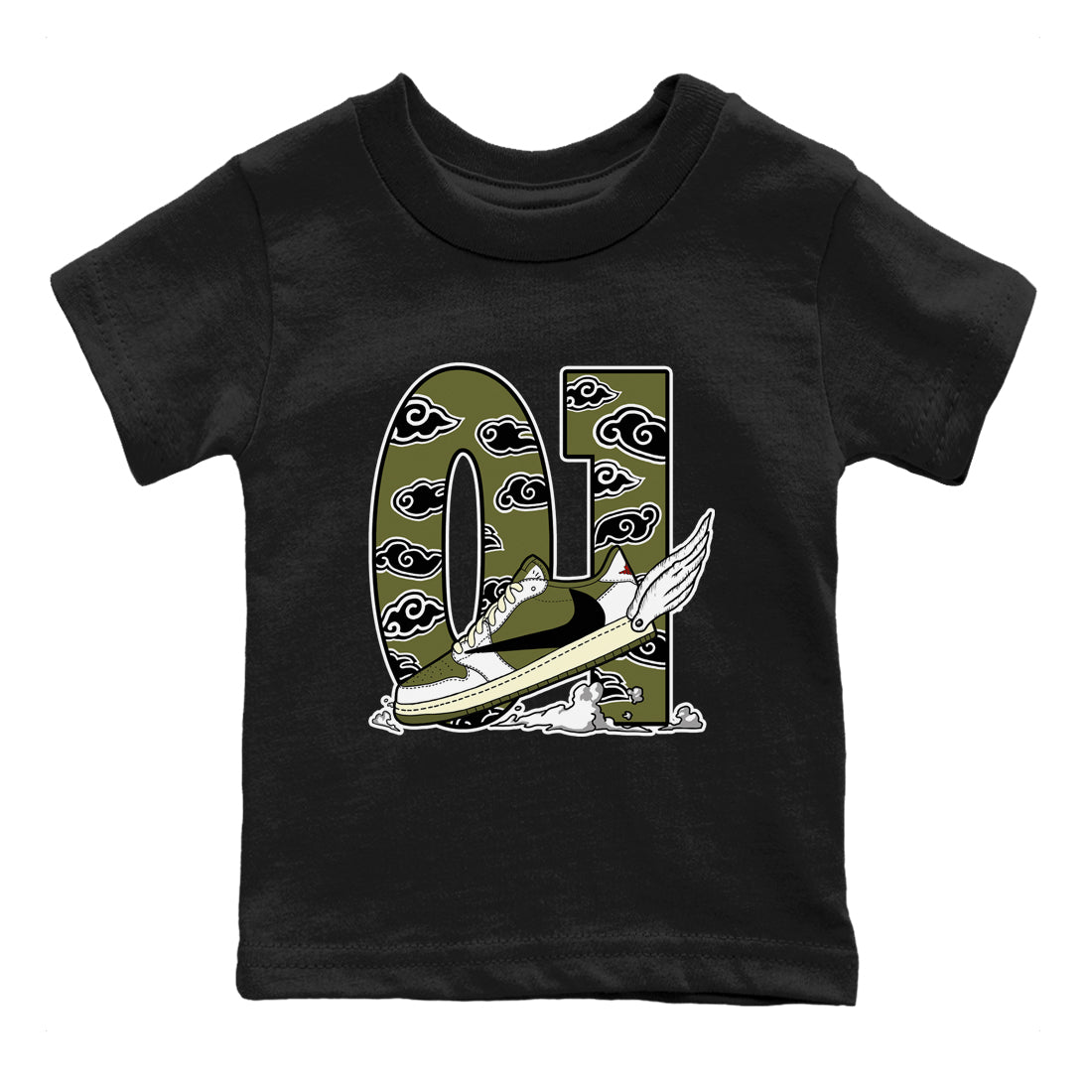 Fly To The Clouds snkmatch Tees Kids - Air Jordan 1 Travis Scott Medium Olive
