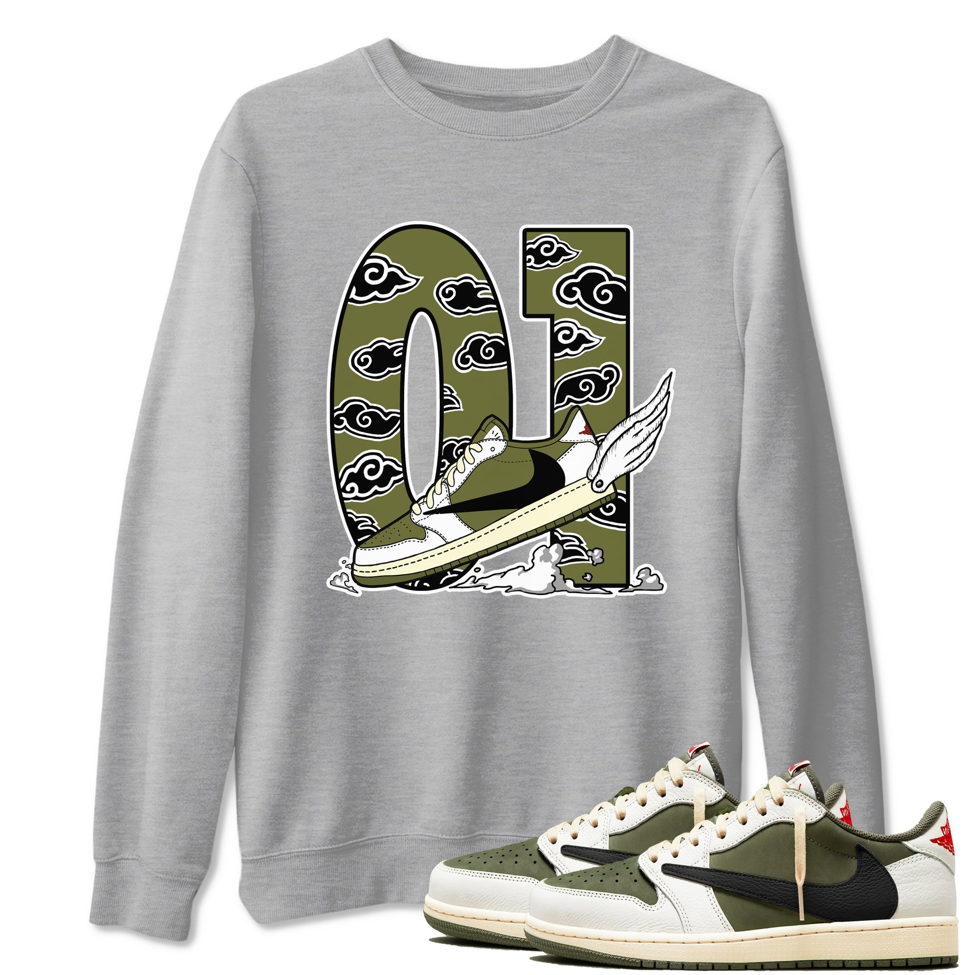 Fly To The Clouds snkmatch Tees - Air Jordan 1 Travis Scott Medium Olive
