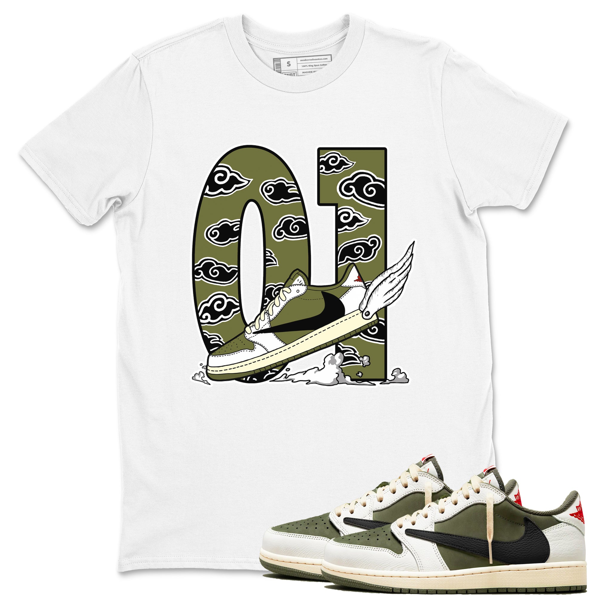 Fly To The Clouds snkmatch Tees - Air Jordan 1 Travis Scott Medium Olive