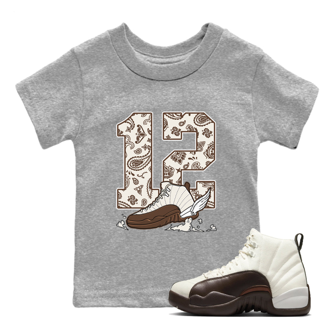 Fly To The Clouds snkmatch Tees Kids - Air Jordan 12 Baroque Brown