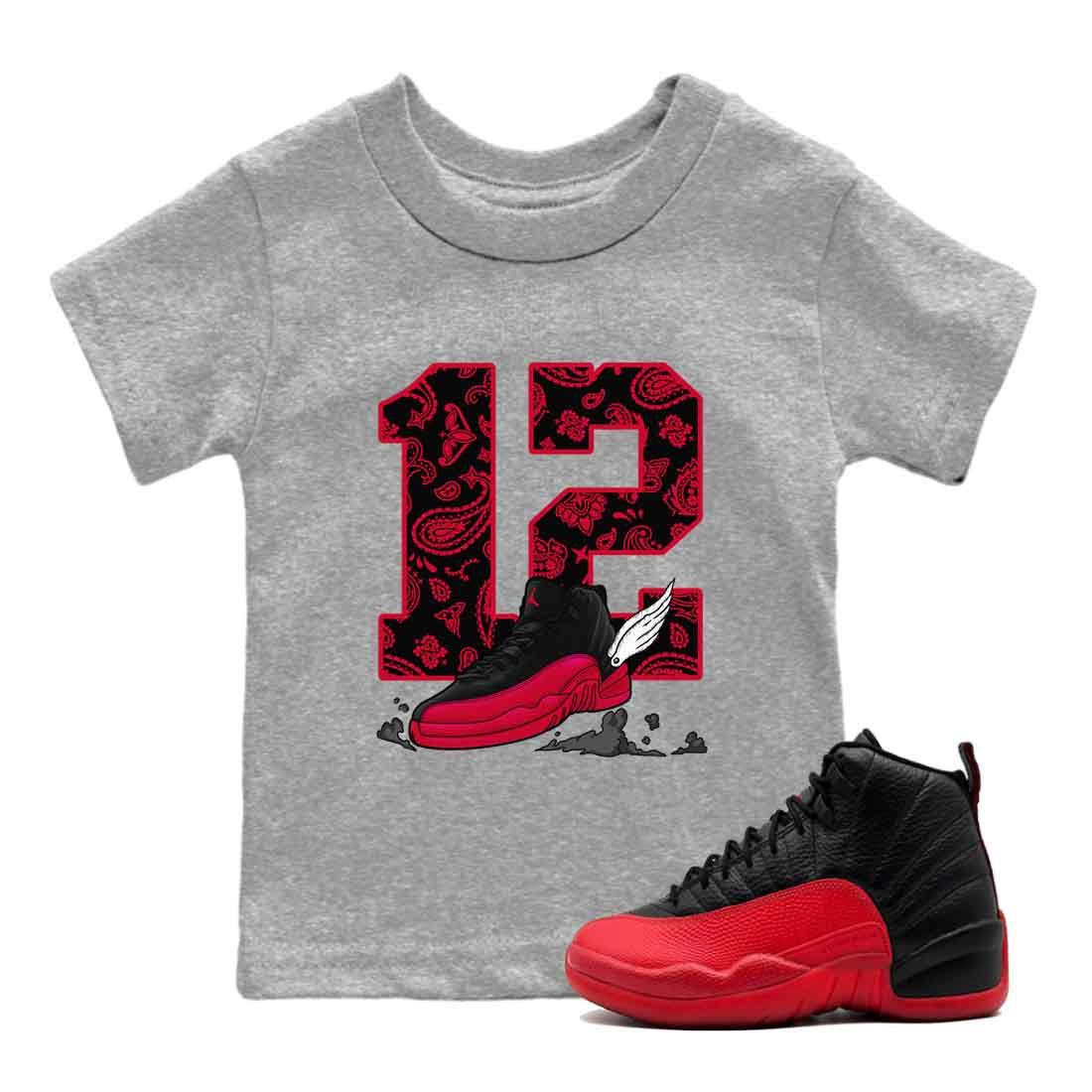 Fly To The Clouds snkmatch Tees Kids - Air Jordan 12 Flu Game