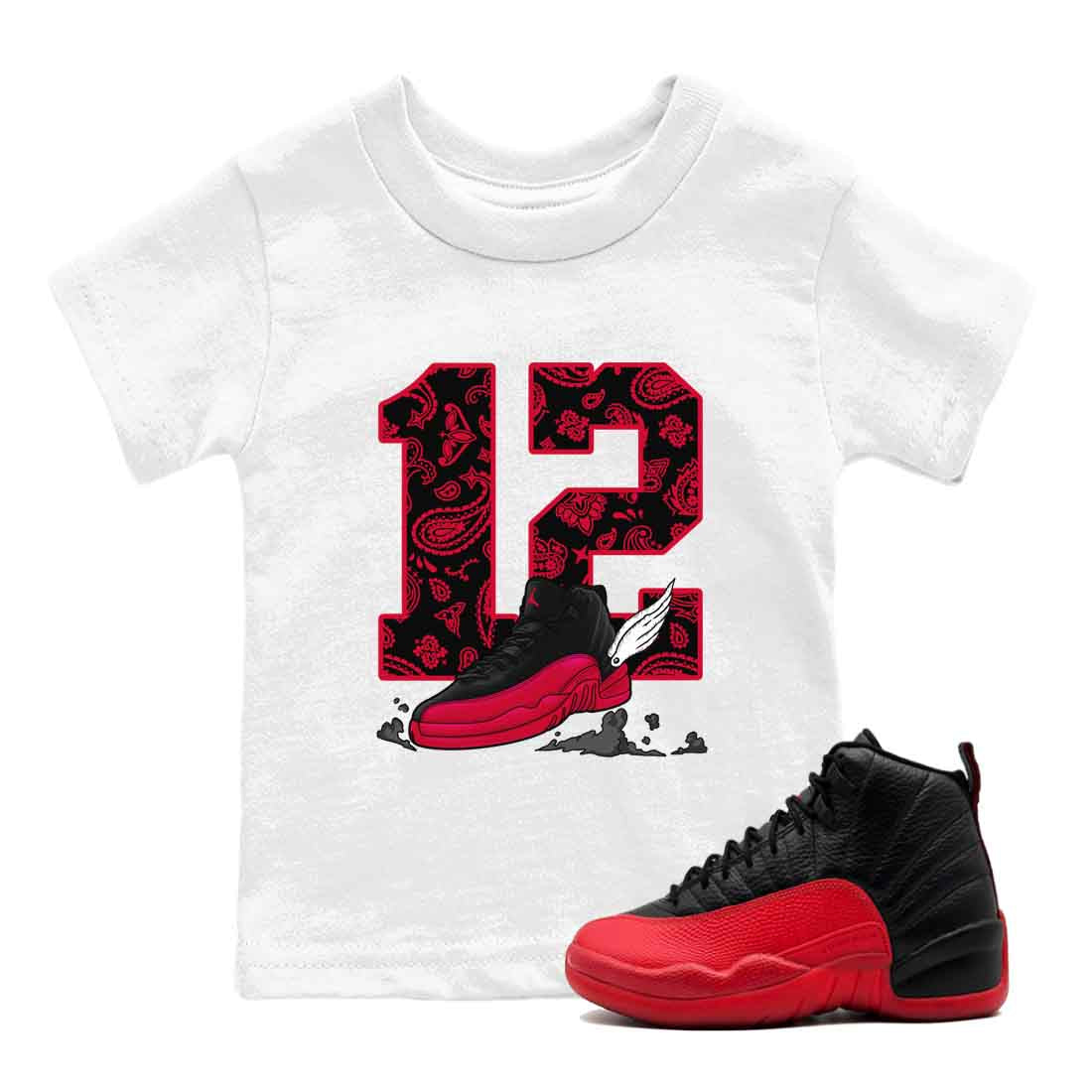 Fly To The Clouds snkmatch Tees Kids - Air Jordan 12 Flu Game