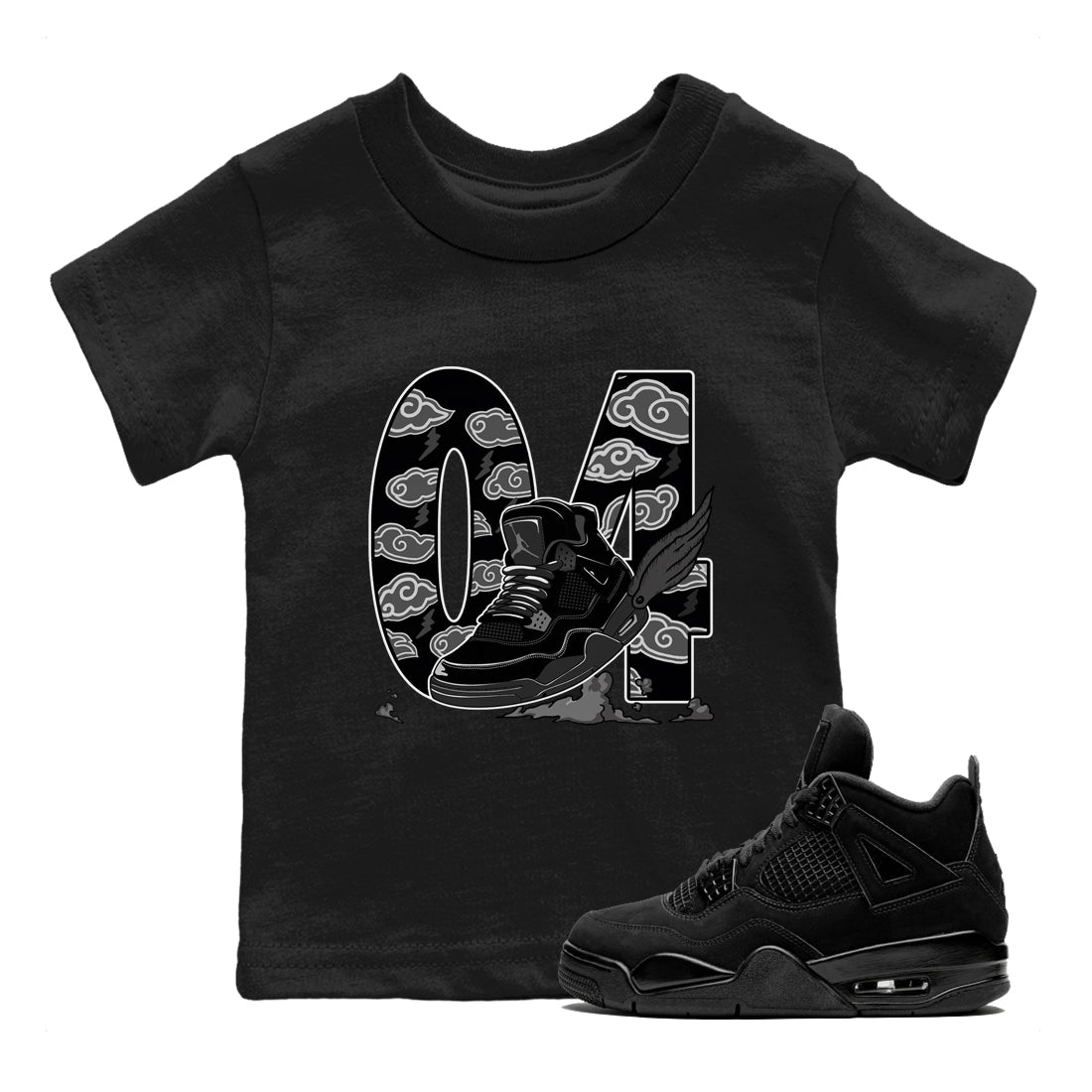 Fly To The Clouds snkmatch Tees Kids - Air Jordan 4 Black Cat