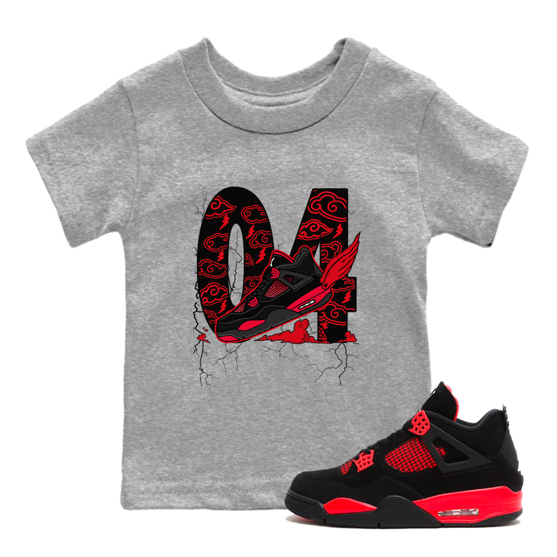 Fly To The Clouds snkmatch Tees Kids - Air Jordan 4 Red Thunder