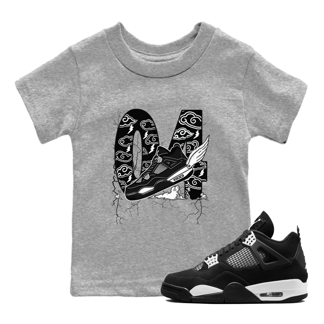 Fly To The Clouds snkmatch Tees Kids - Air Jordan 4 White Thunder