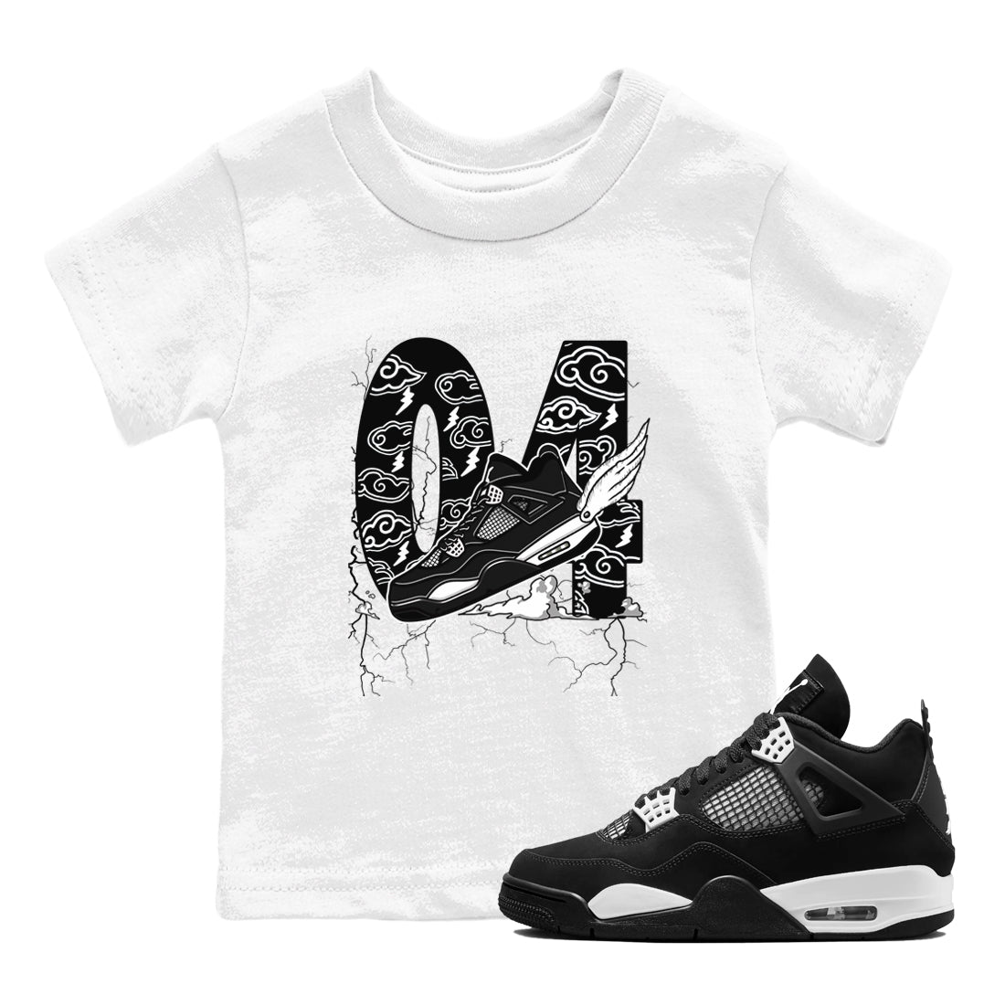 Fly To The Clouds snkmatch Tees Kids - Air Jordan 4 White Thunder