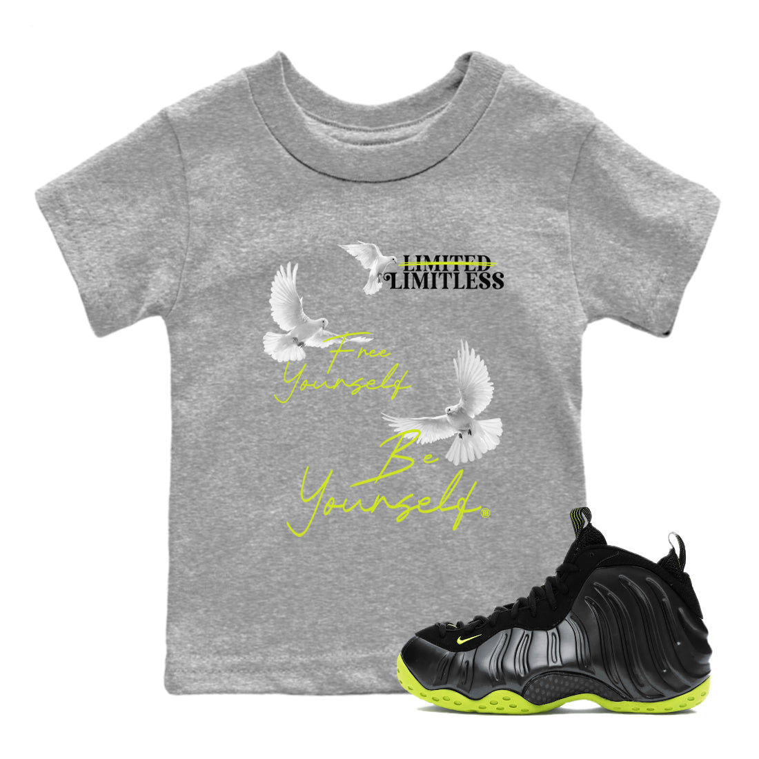 Free Yourself Be Yourself snkmatch Tees Kids - Air Foamposite One Black Volt