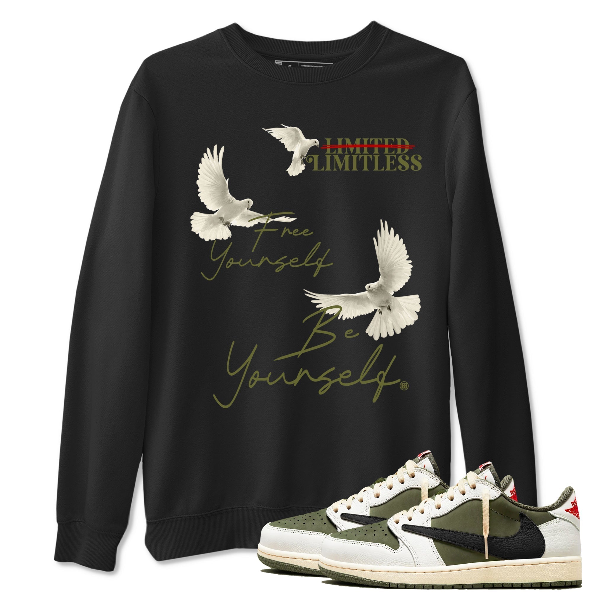Free Yourself Be Yourself snkmatch Tees - Air Jordan 1 Travis Scott Medium Olive