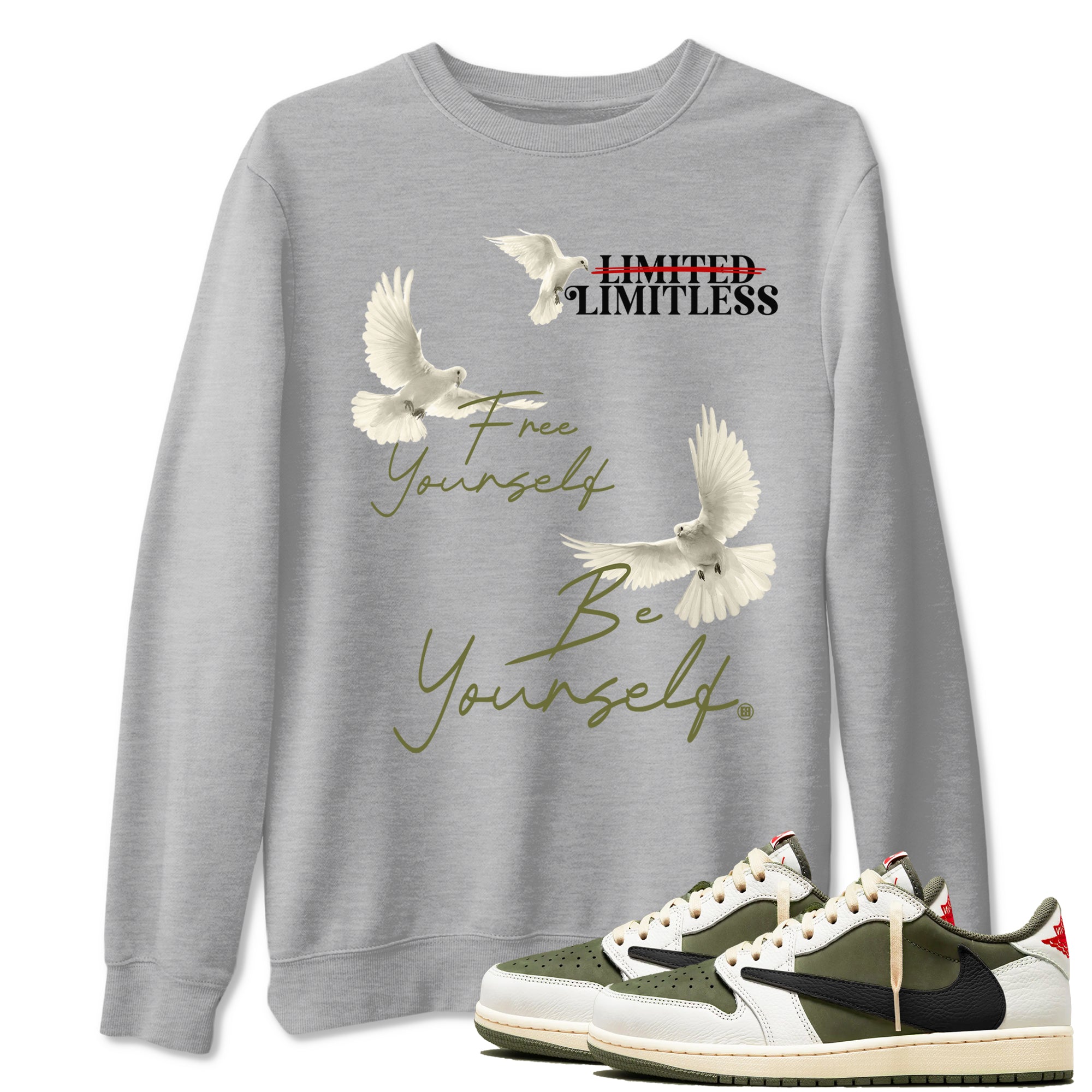 Free Yourself Be Yourself snkmatch Tees - Air Jordan 1 Travis Scott Medium Olive