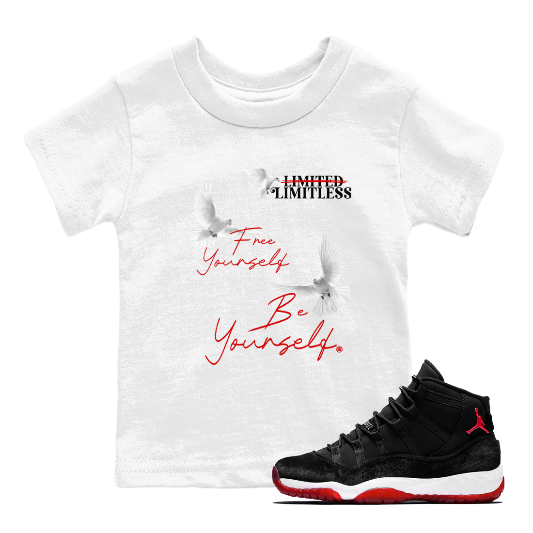 Free Yourself Be Yourself snkmatch Tees Kids - Air Jordan 11 Bred Velvet