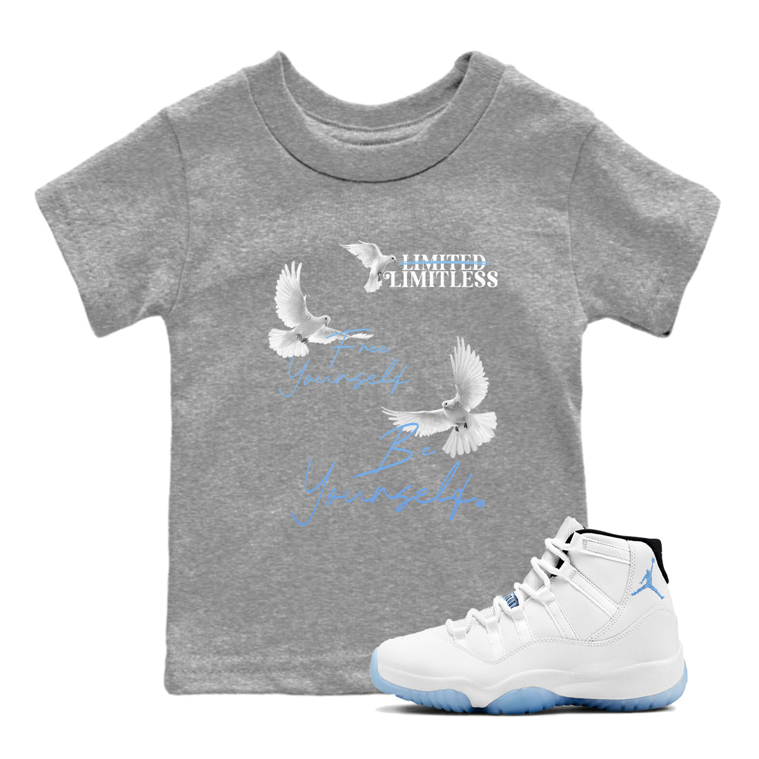 Free Yourself Be Yourself snkmatch Tees Kids - Air Jordan 11 Legend Blue