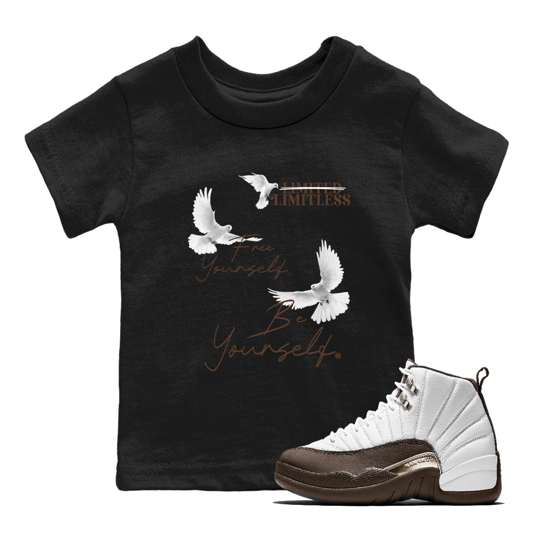Free Yourself Be Yourself snkmatch Tees Kids - Air Jordan 12 Baroque Brown