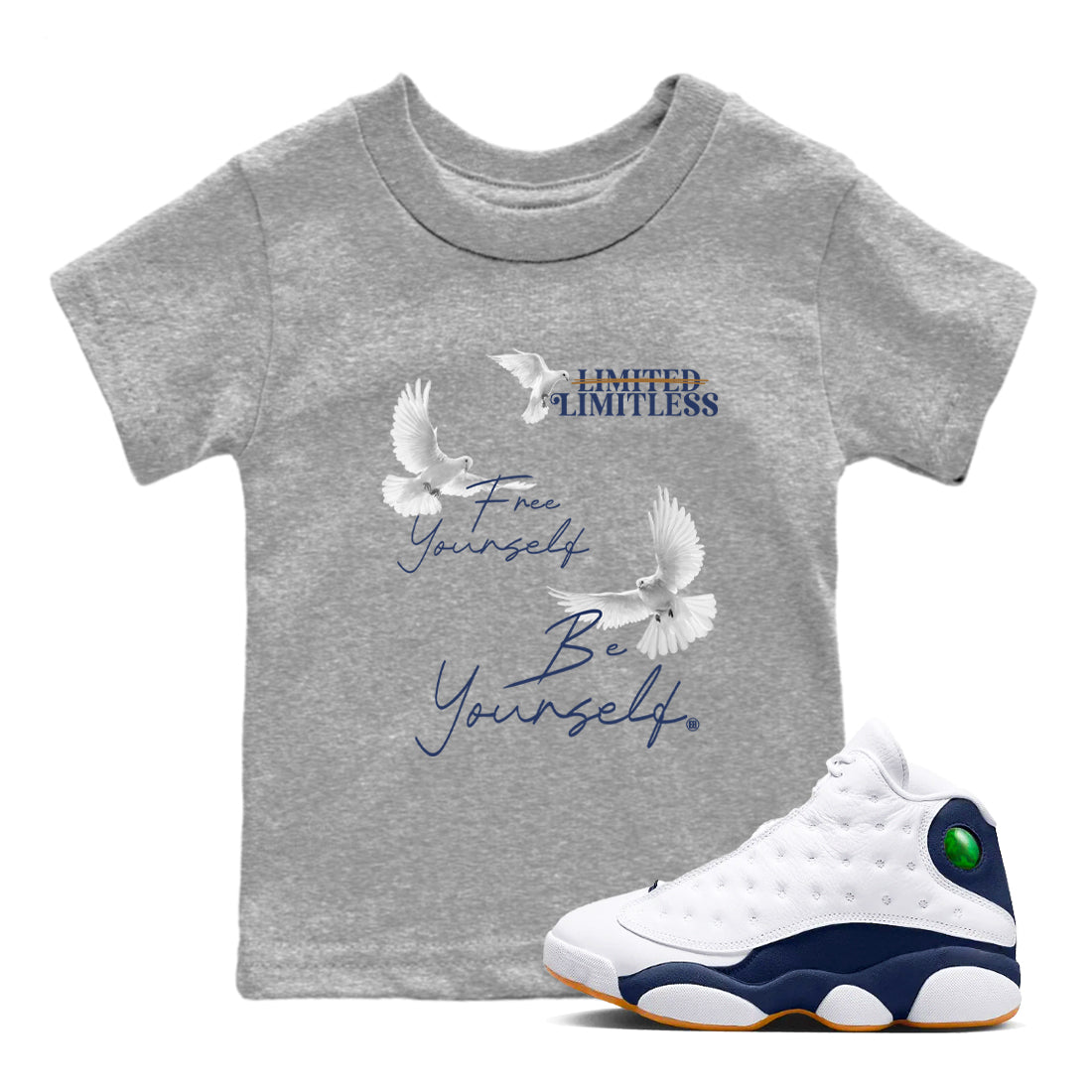 Free Yourself Be Yourself snkmatch Tees Kids - Air Jordan 13 Midnight Navy