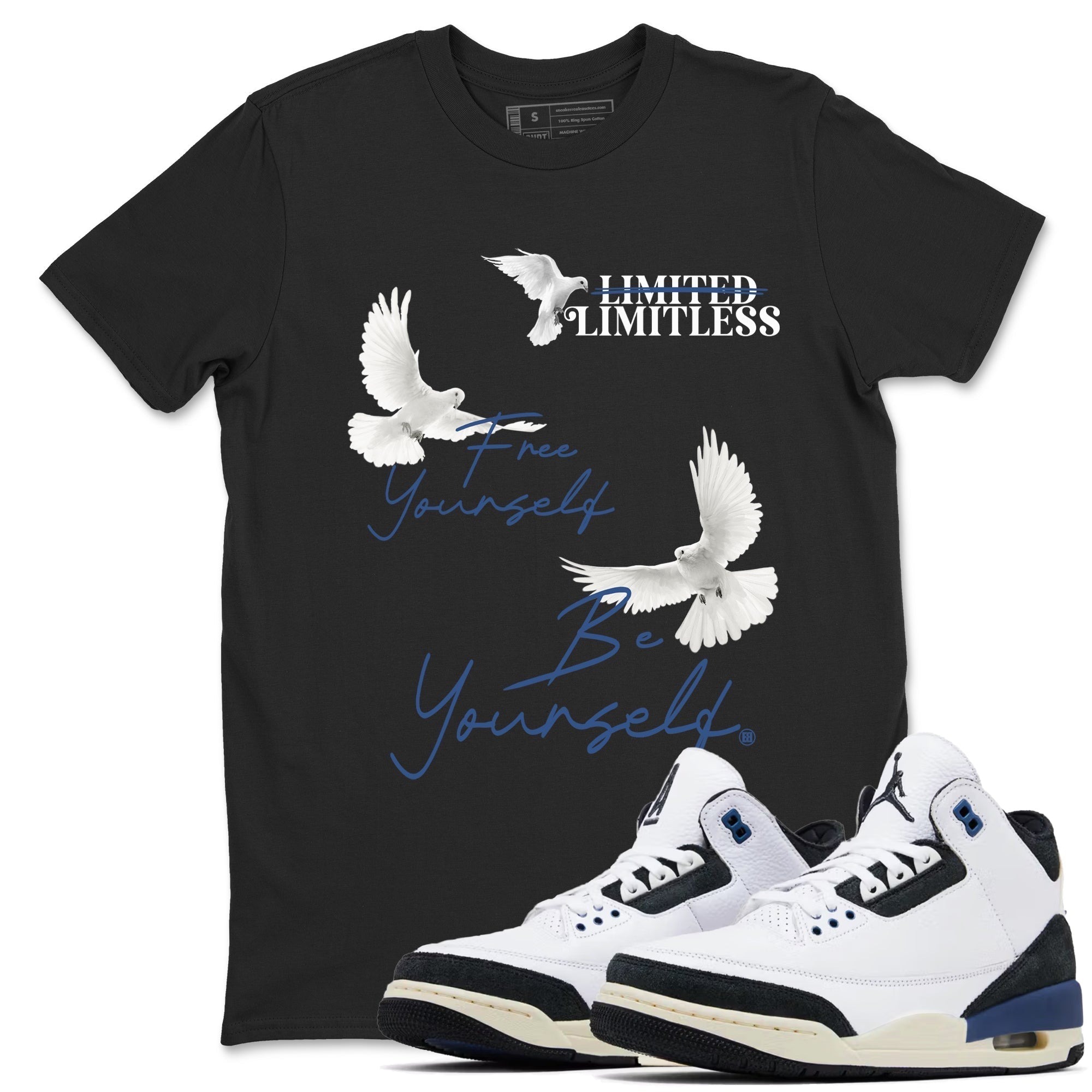 Free Yourself Be Yourself snkmatch Tees - Air Jordan 3 A Ma Maniere x Diffused Blue