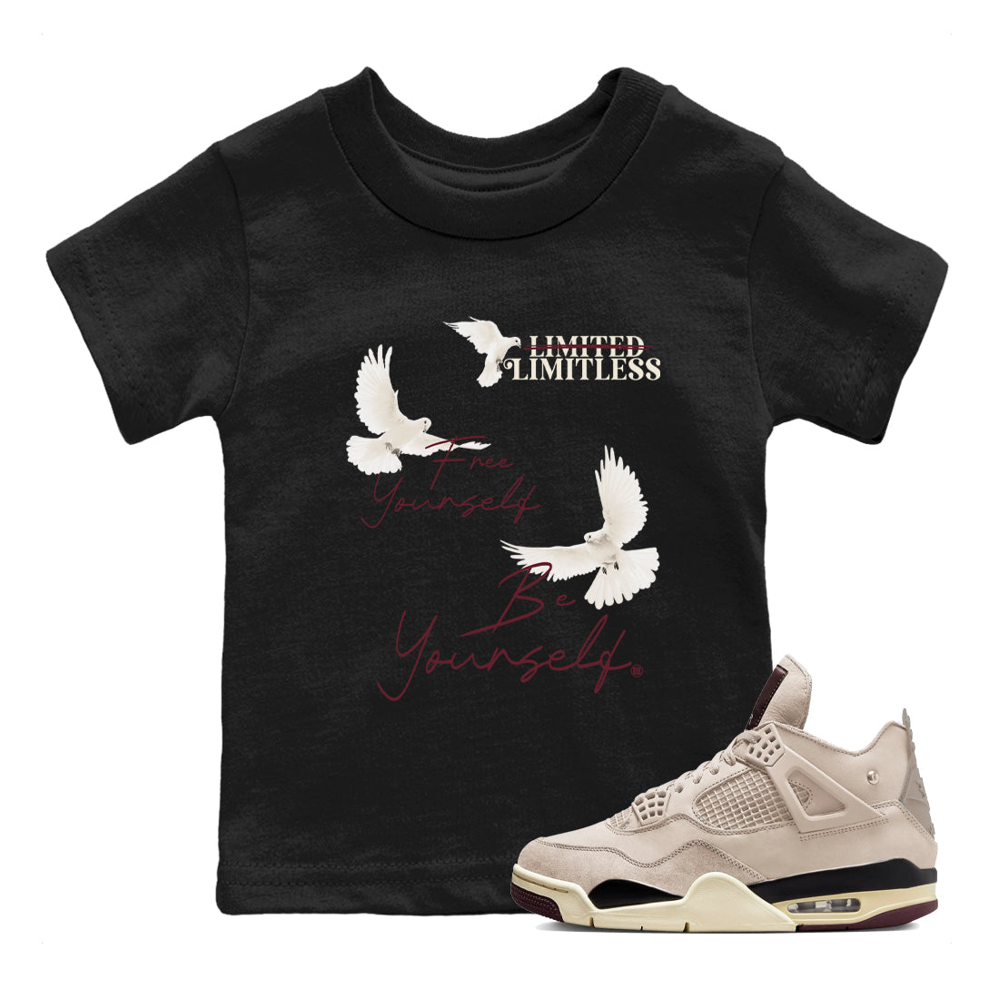 Free Yourself Be Yourself snkmatch Tees Kids - Air Jordan 4 A Ma Maniere x Fossil Stone